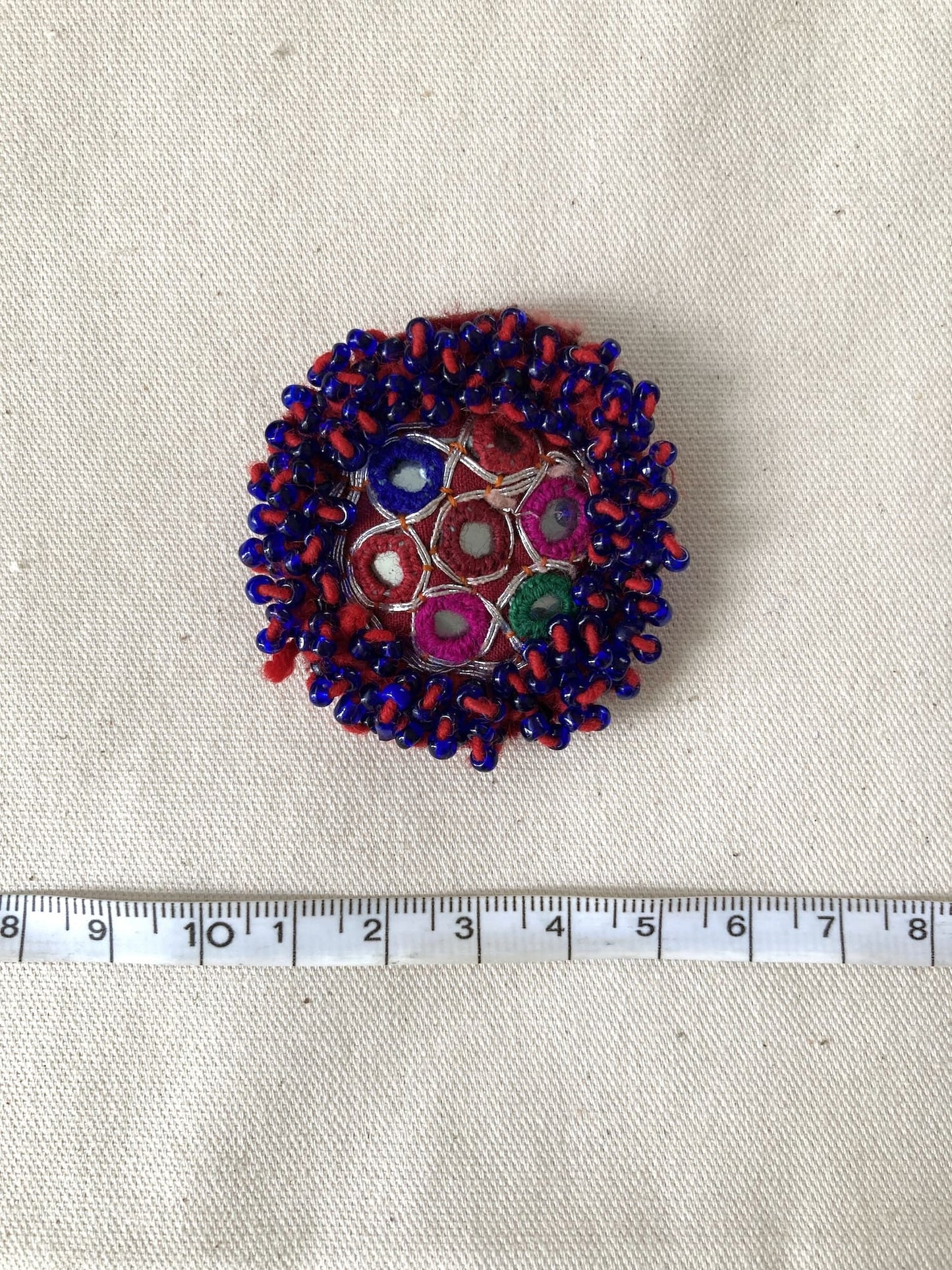 Afghan Tribal Beaded Applique, Small Handmade Mirror Embroidery Patch