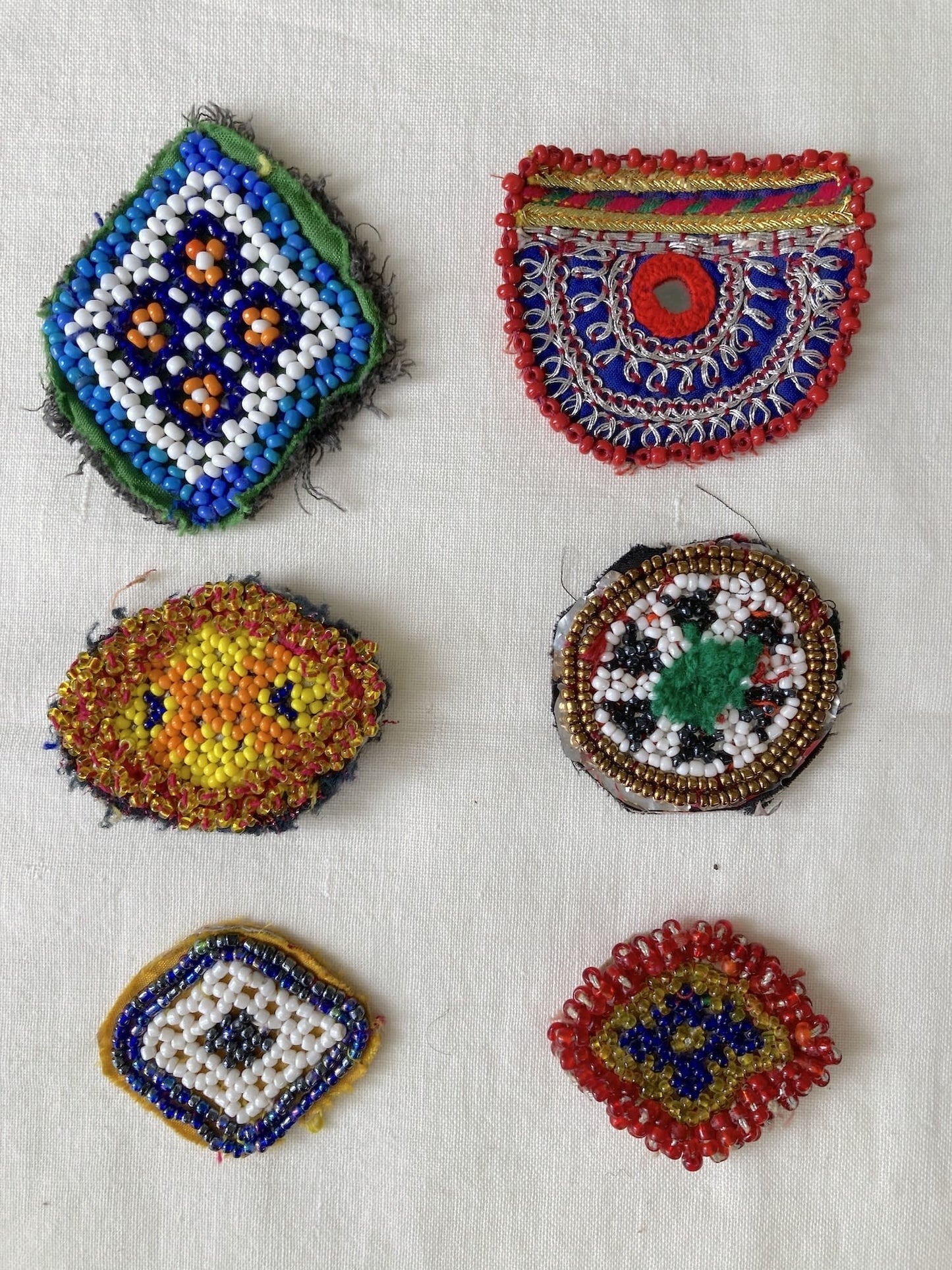 Afghan Tribal Beaded Applique, Small Handmade Mirror Embroidery Patch