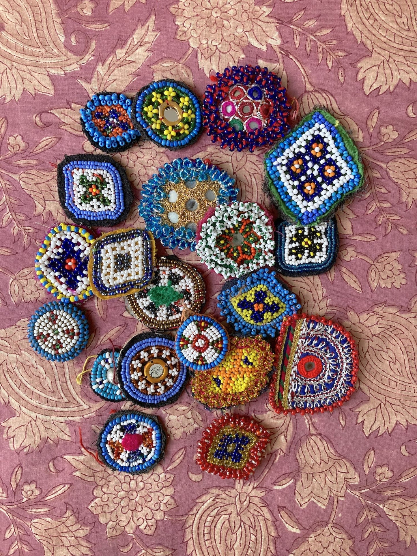 Afghan Tribal Beaded Applique, Small Handmade Mirror Embroidery Patch