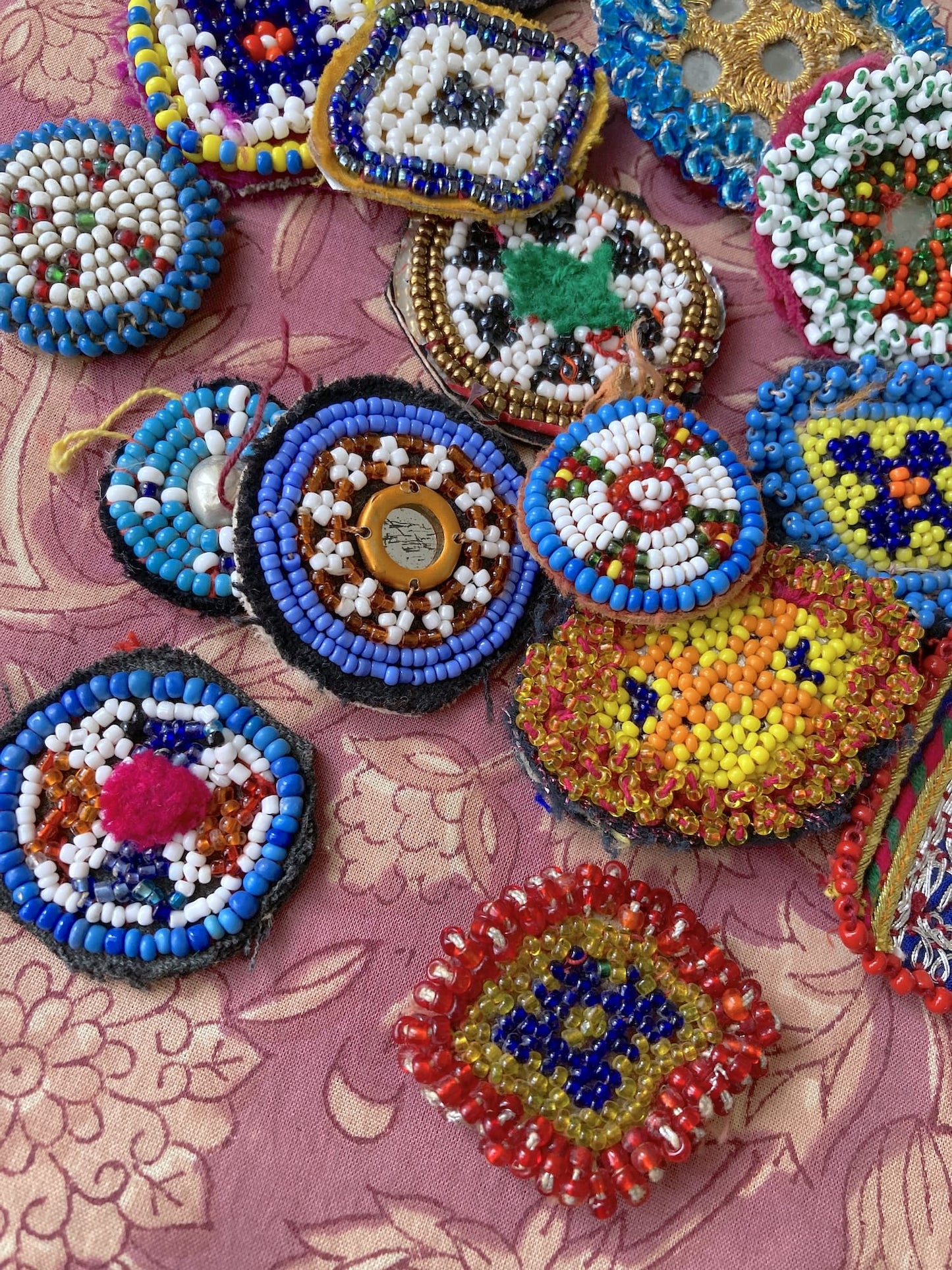 Afghan Tribal Beaded Applique, Small Handmade Mirror Embroidery Patch