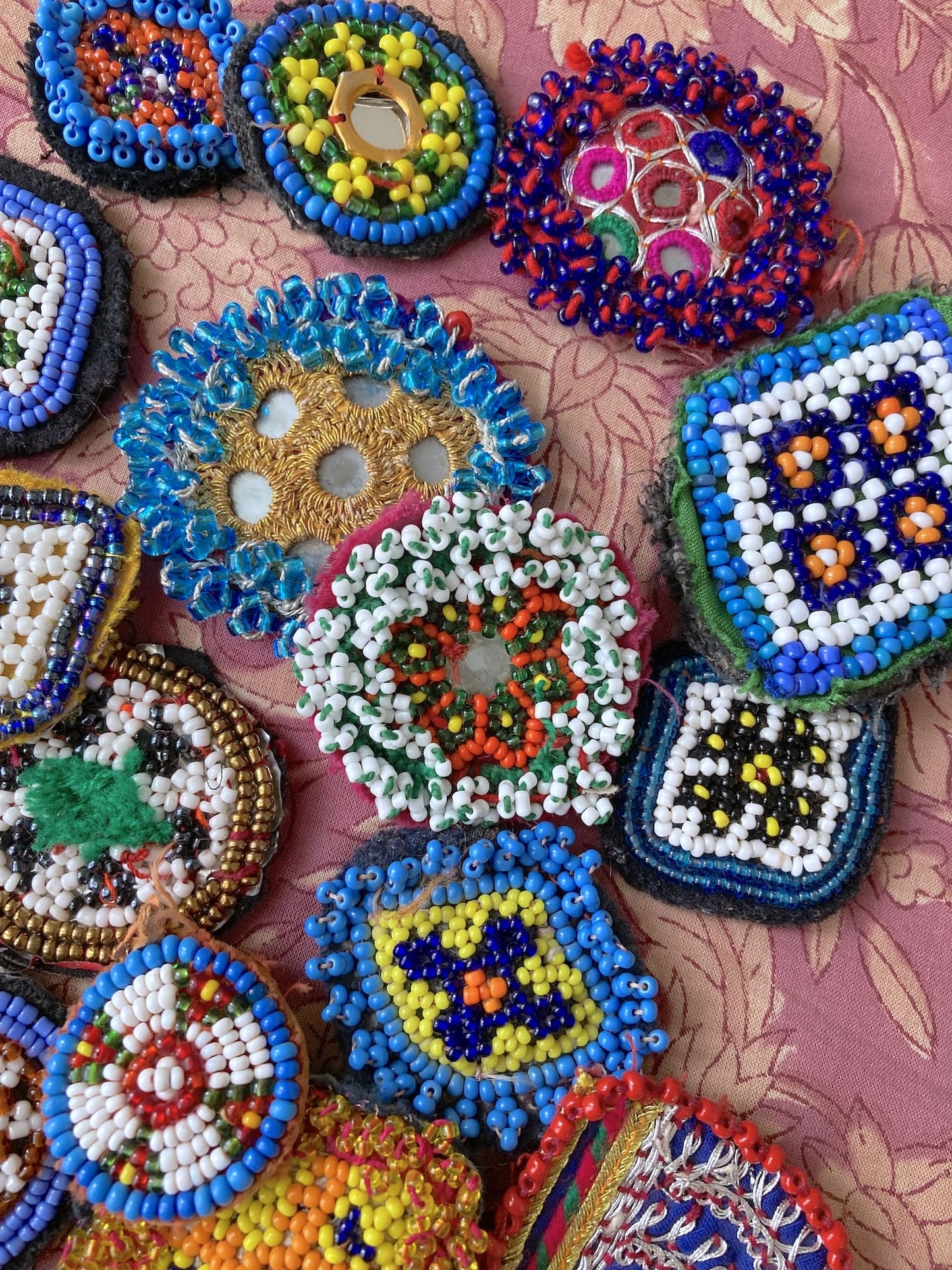 Afghan Tribal Beaded Applique, Small Handmade Mirror Embroidery Patch