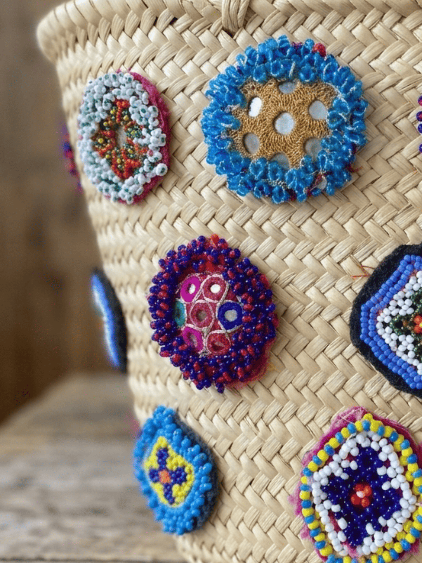 Afghan Tribal Beaded Applique, Small Handmade Mirror Embroidery Patch