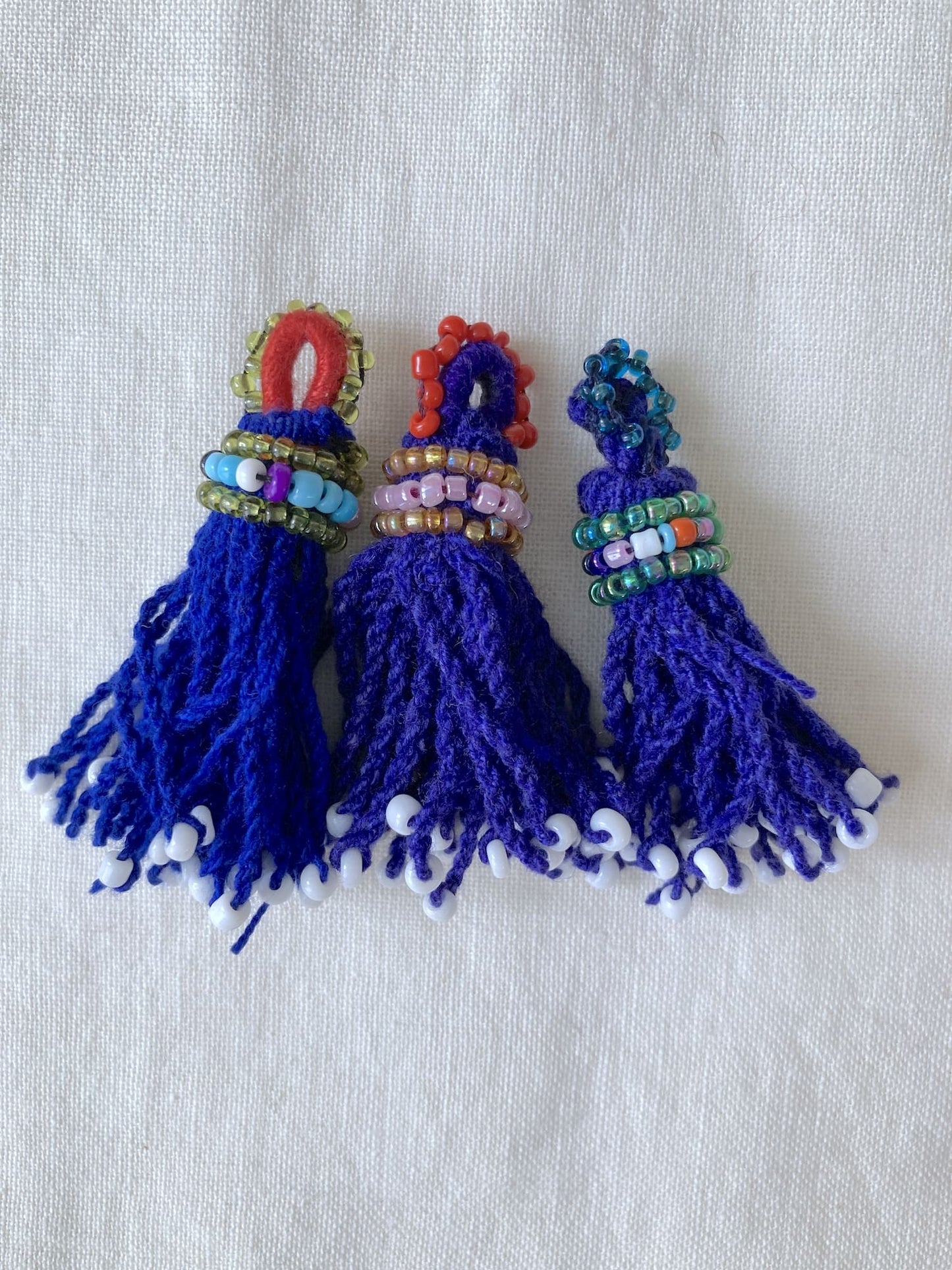 Afghan Tribal Beaded Tassel, Small Handmade Fringe Charm, 4 Colors
