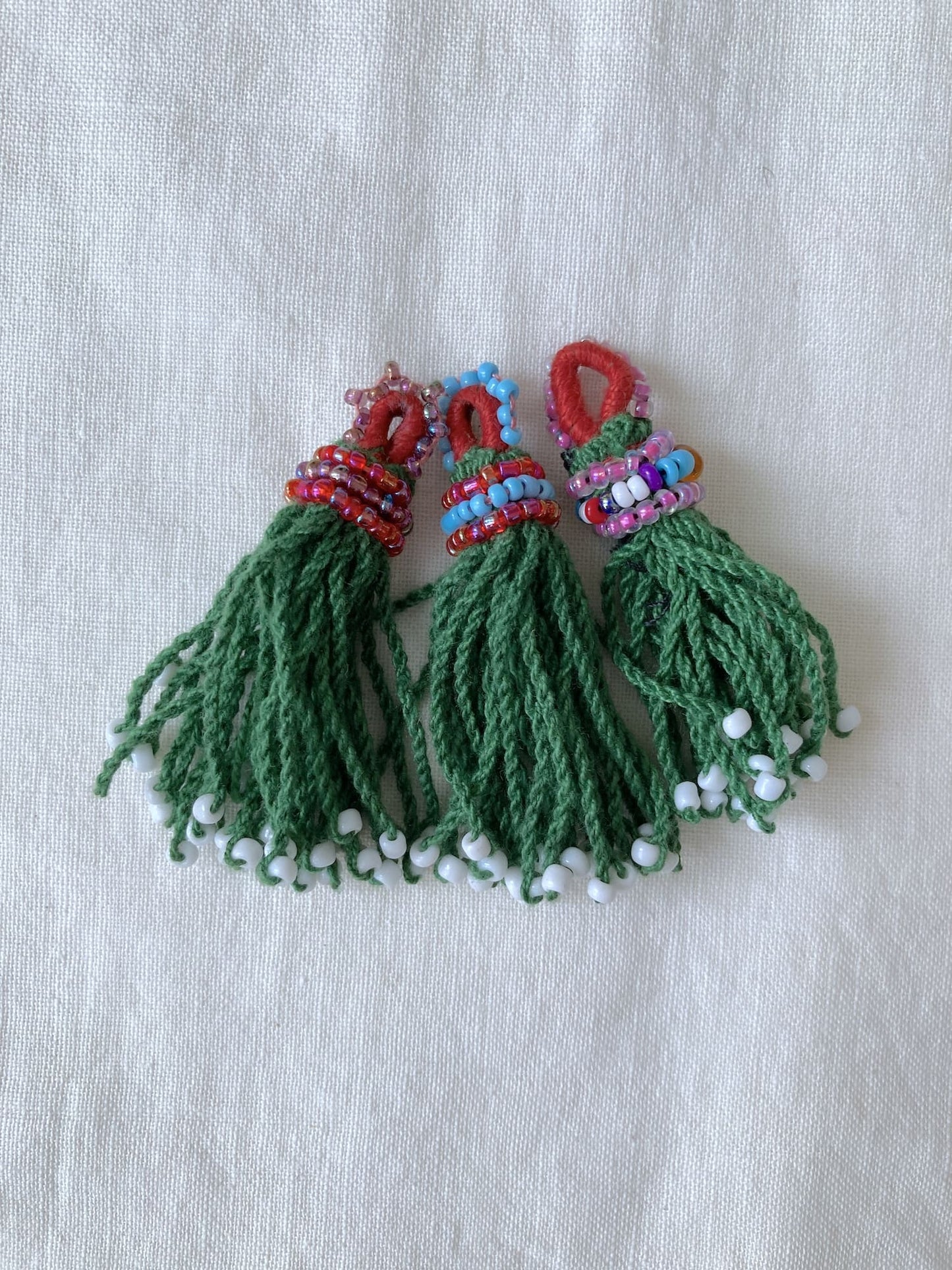 Afghan Tribal Beaded Tassel, Small Handmade Fringe Charm, 4 Colors