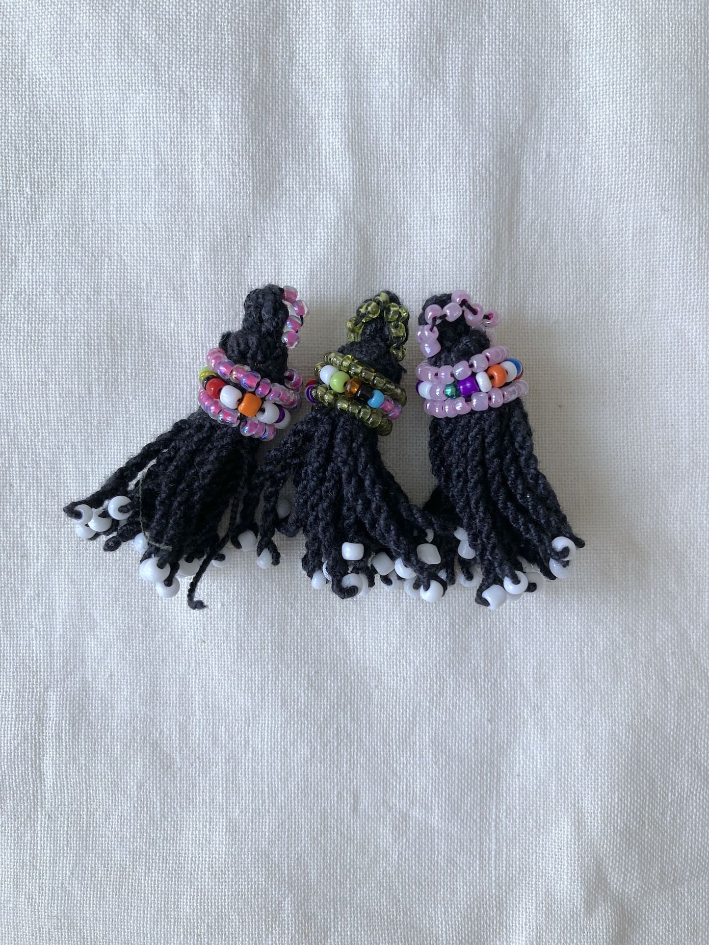 Afghan Tribal Beaded Tassel, Small Handmade Fringe Charm, 4 Colors