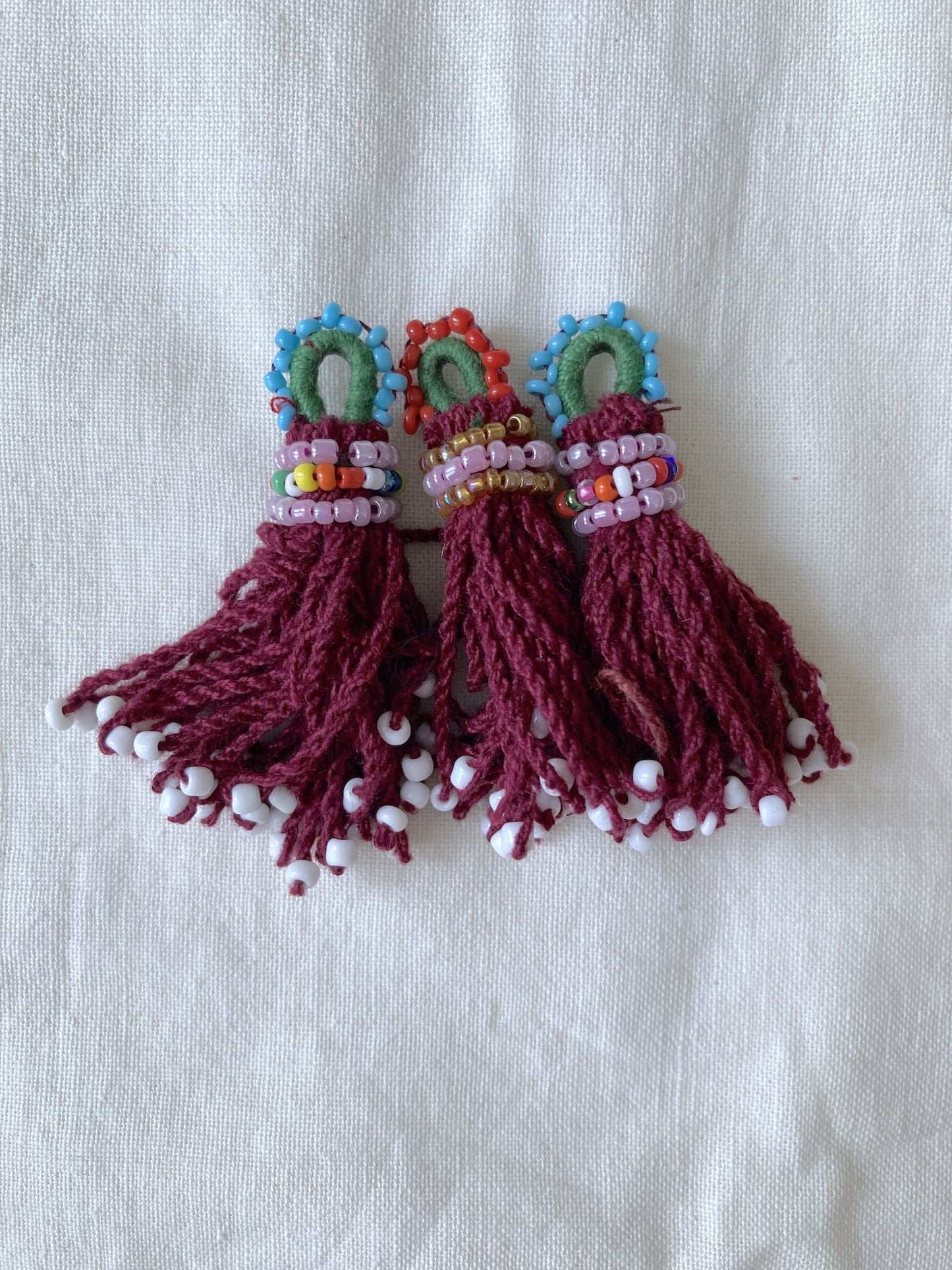Afghan Tribal Beaded Tassel, Small Handmade Fringe Charm, 4 Colors