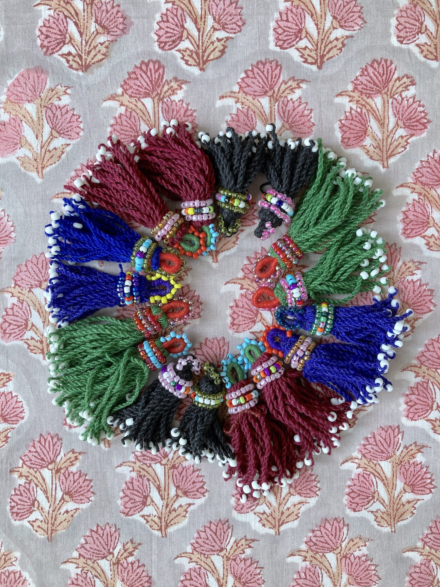 Afghan Tribal Beaded Tassel, Small Handmade Fringe Charm, 4 Colors