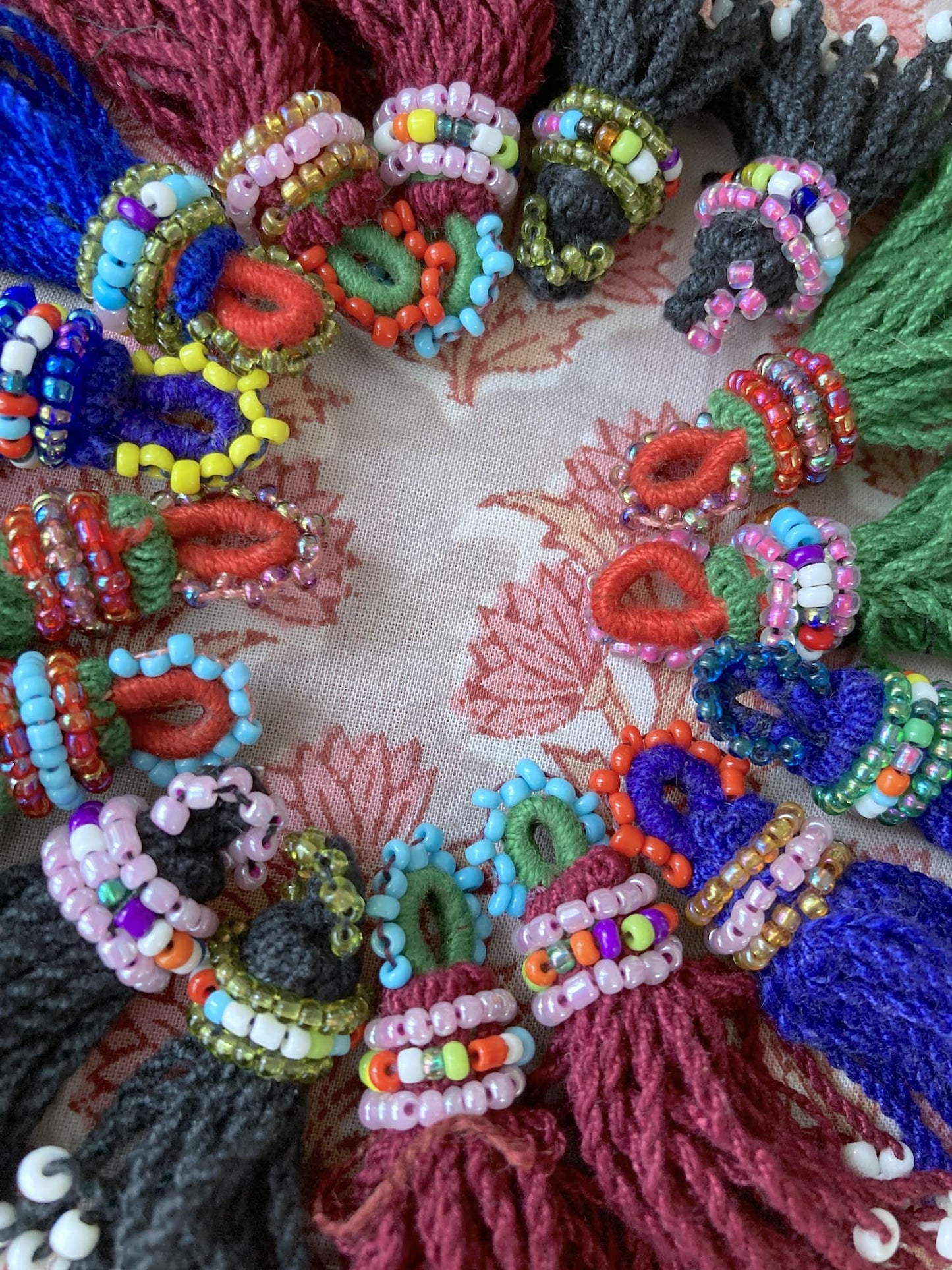 Afghan Tribal Beaded Tassel, Small Handmade Fringe Charm, 4 Colors