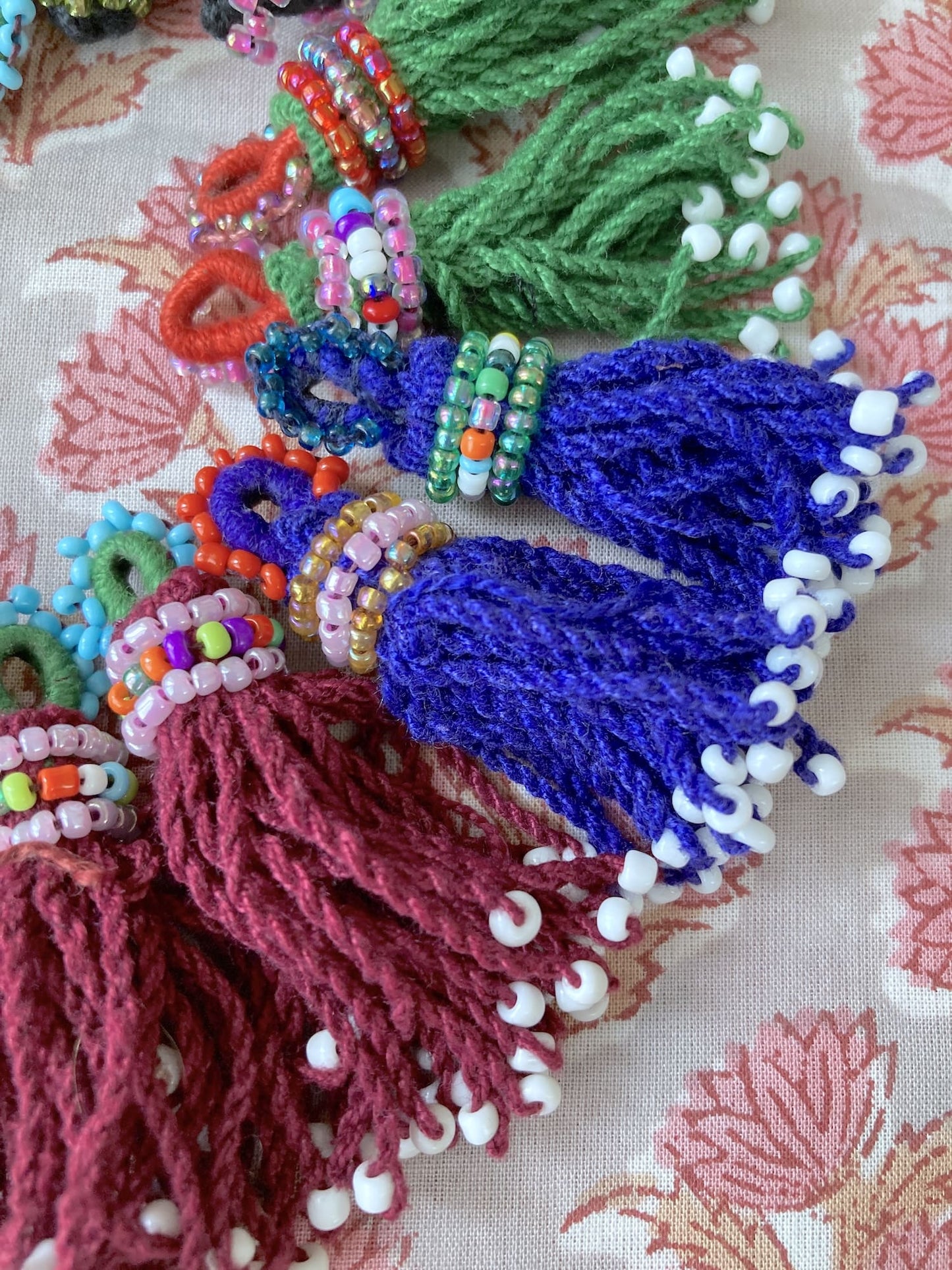 Afghan Tribal Beaded Tassel, Small Handmade Fringe Charm, 4 Colors