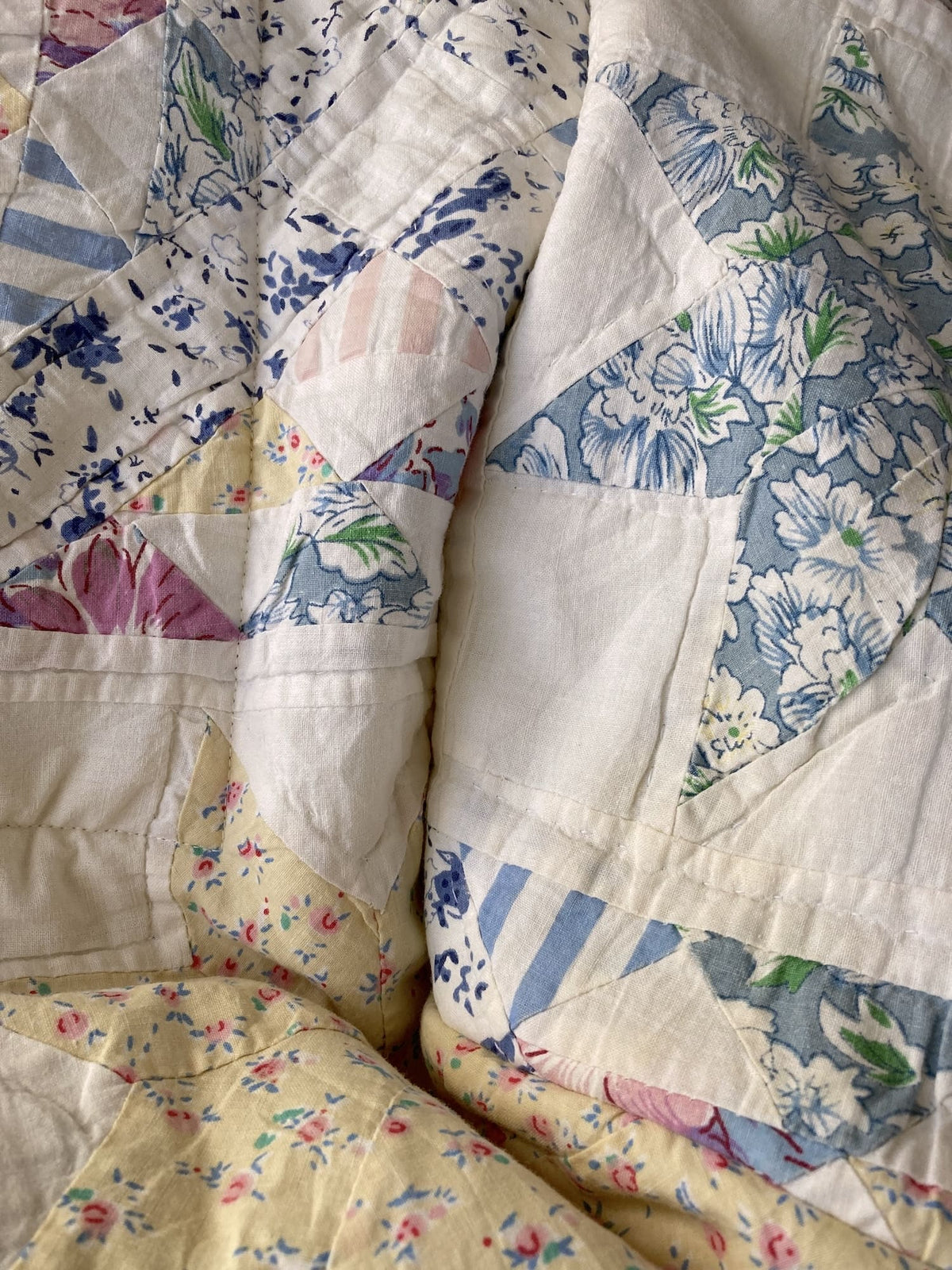 Vintage Floral Star Patchwork Tote Bag, Upcycled Quilted Cottagecore Tote