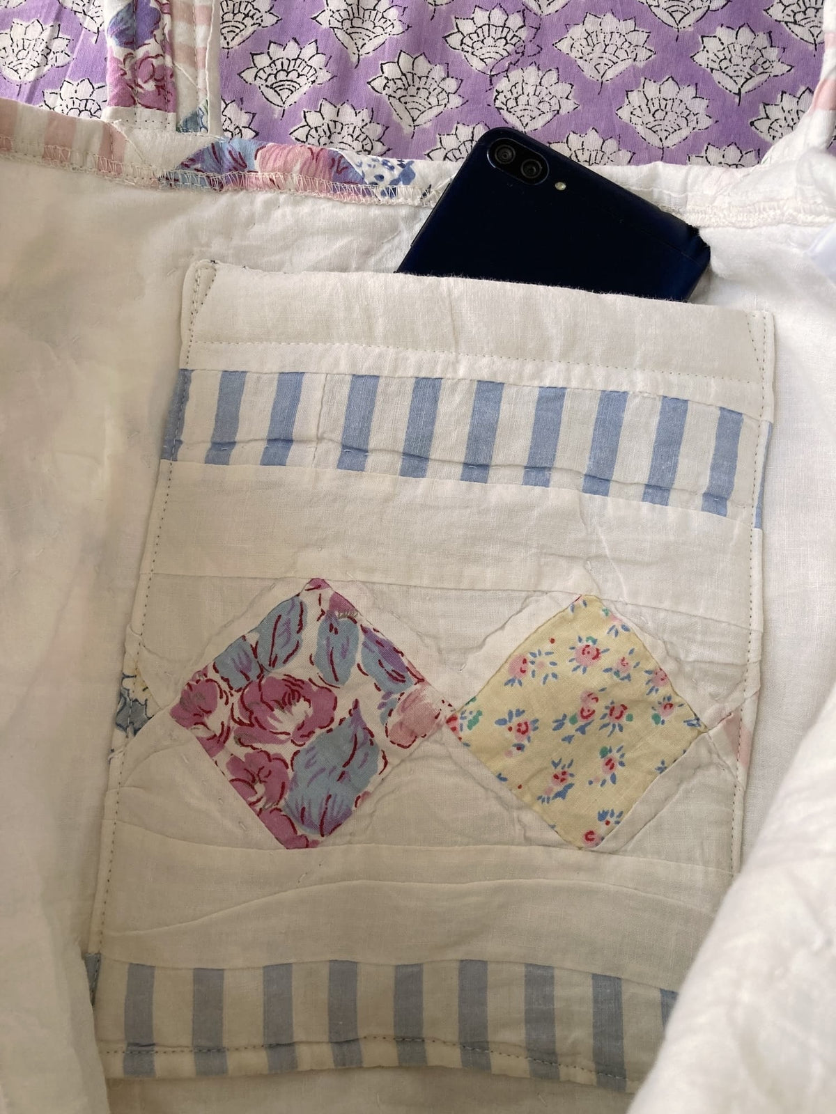 Vintage Floral Star Patchwork Tote Bag, Upcycled Quilted Cottagecore Tote