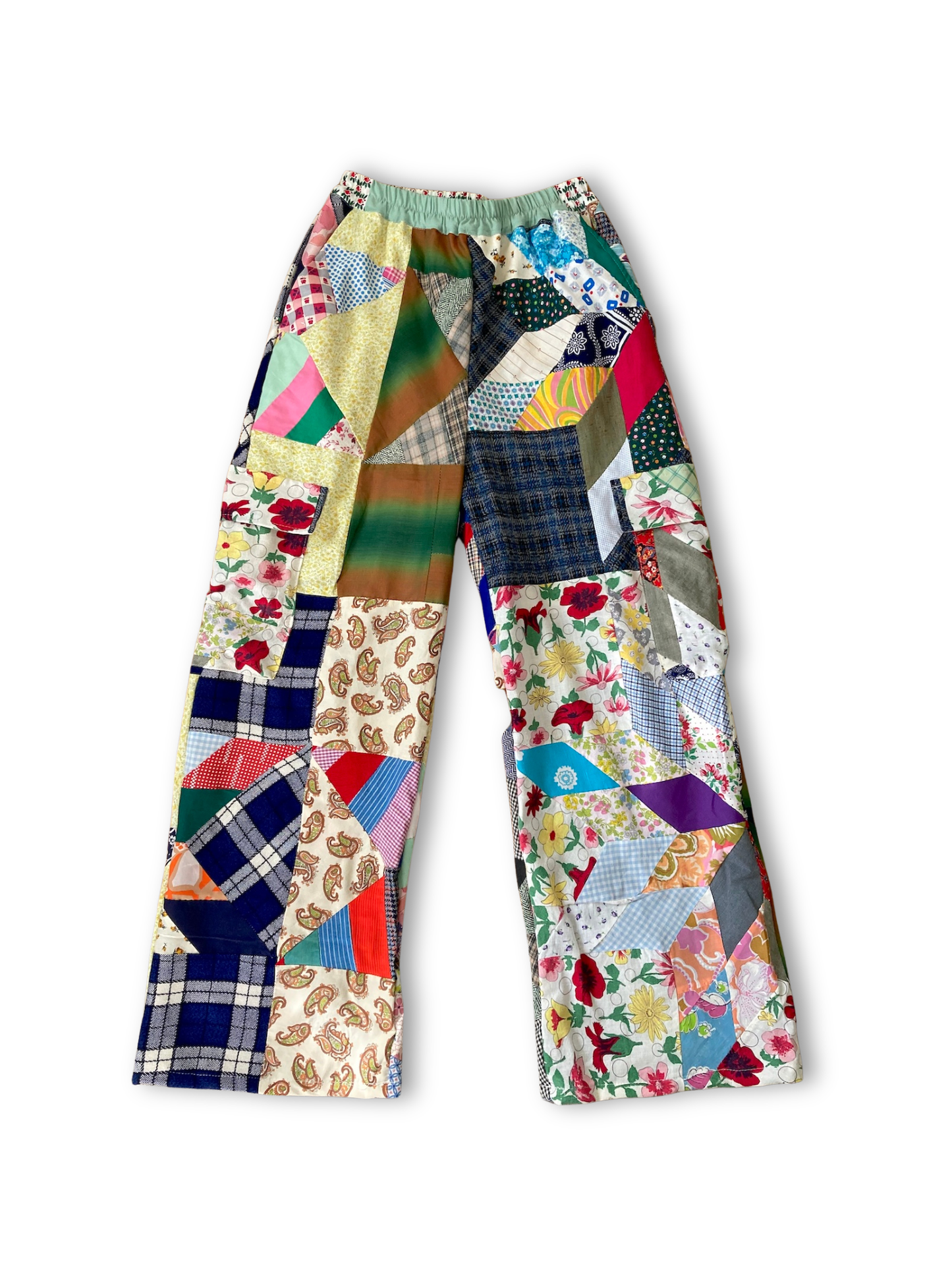 Handmade Relaxed-Fit Pants Made from Vintage Embroidered Fabric with Side Pockets