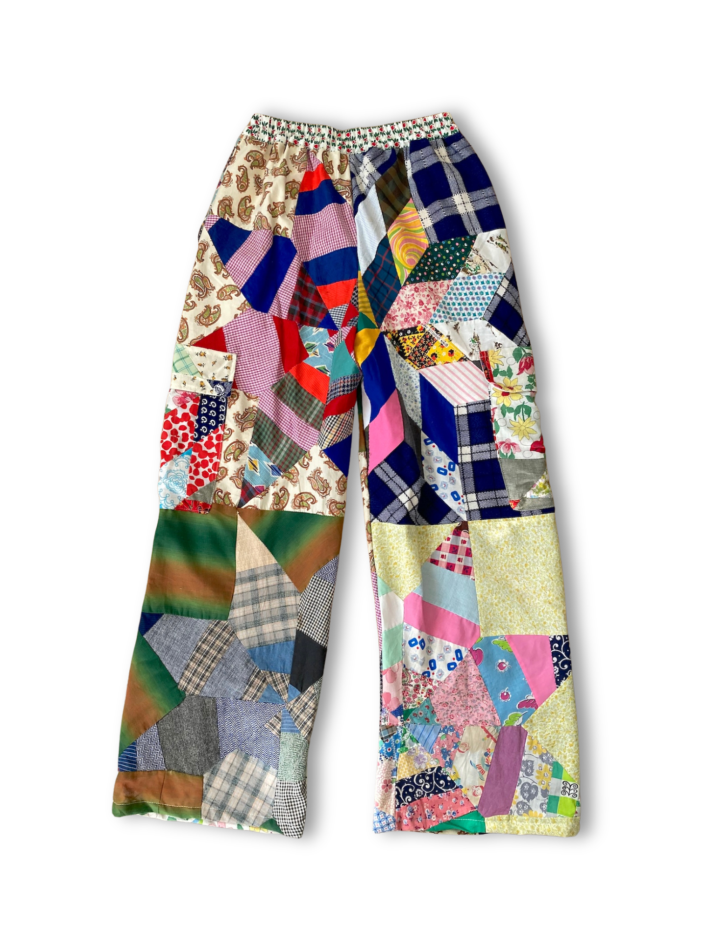 Handmade Relaxed-Fit Pants Made from Vintage Embroidered Fabric with Side Pockets