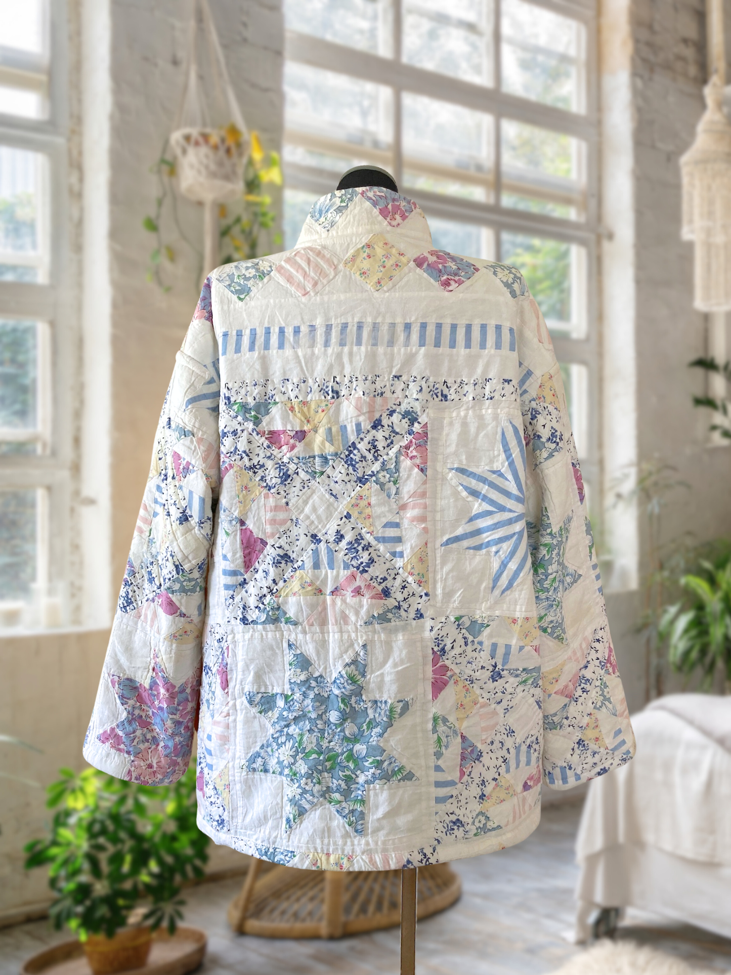 One-of-a-Kind Vintage Quilt Jacket Star & Diamond Pattern