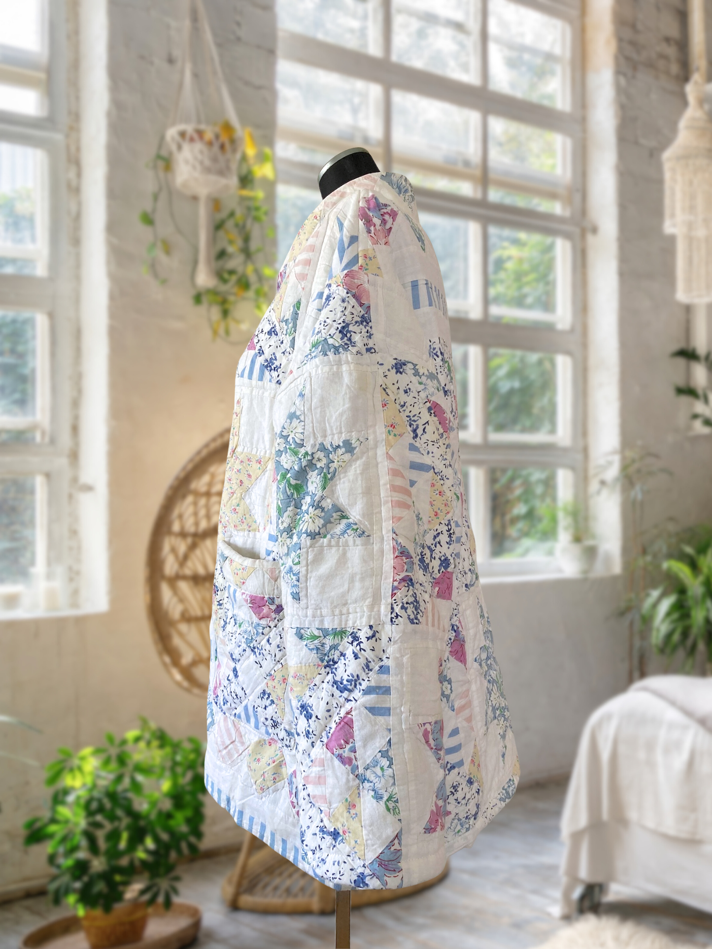 One-of-a-Kind Vintage Quilt Jacket Star & Diamond Pattern