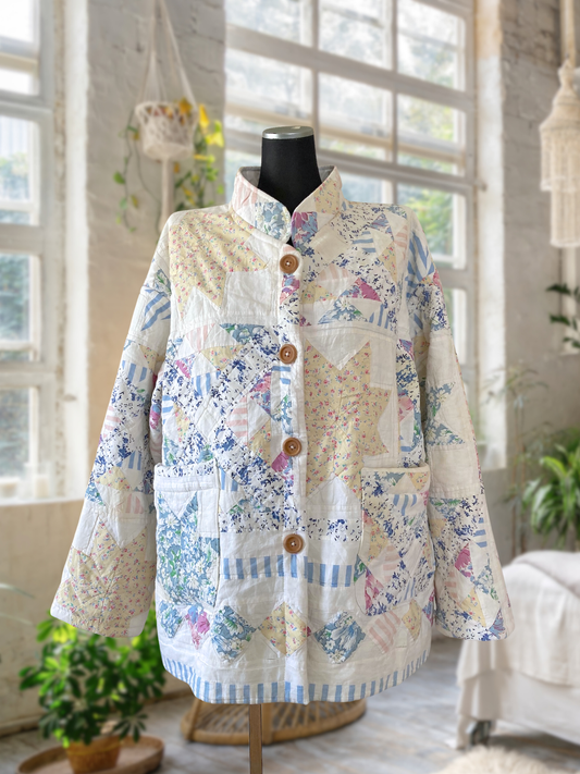 One-of-a-Kind Vintage Quilt Jacket Star & Diamond Pattern