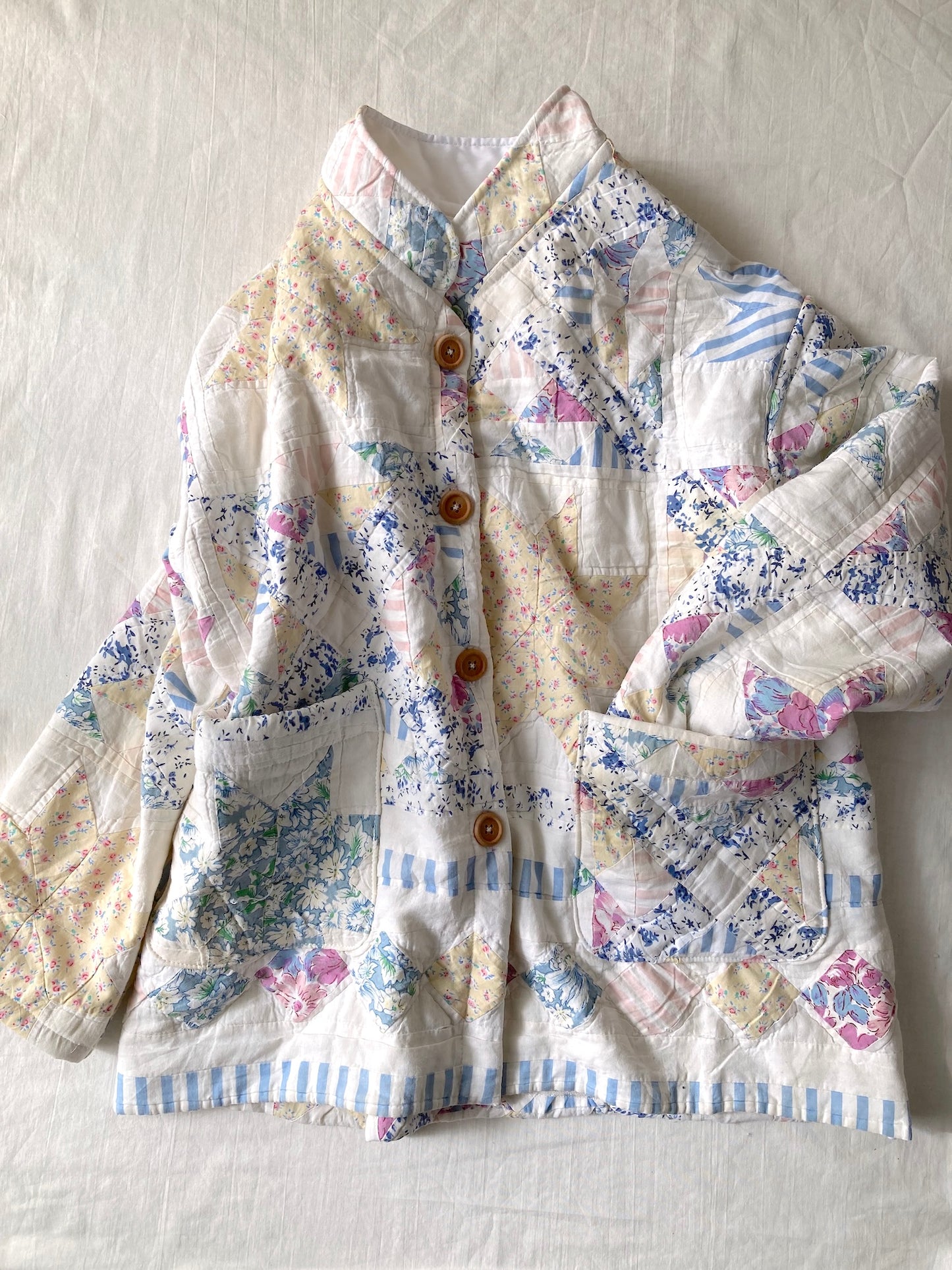 One-of-a-Kind Vintage Quilt Jacket Star & Diamond Pattern