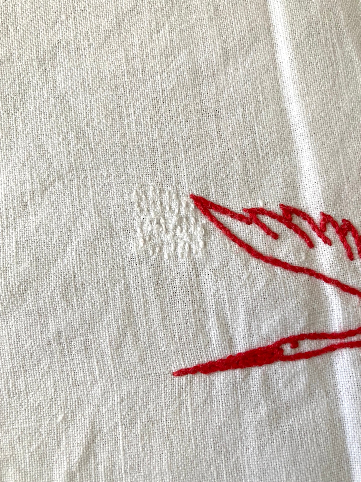 フランス アンティーク ホワイト コットン レッド 刺繍 テーブルクロス