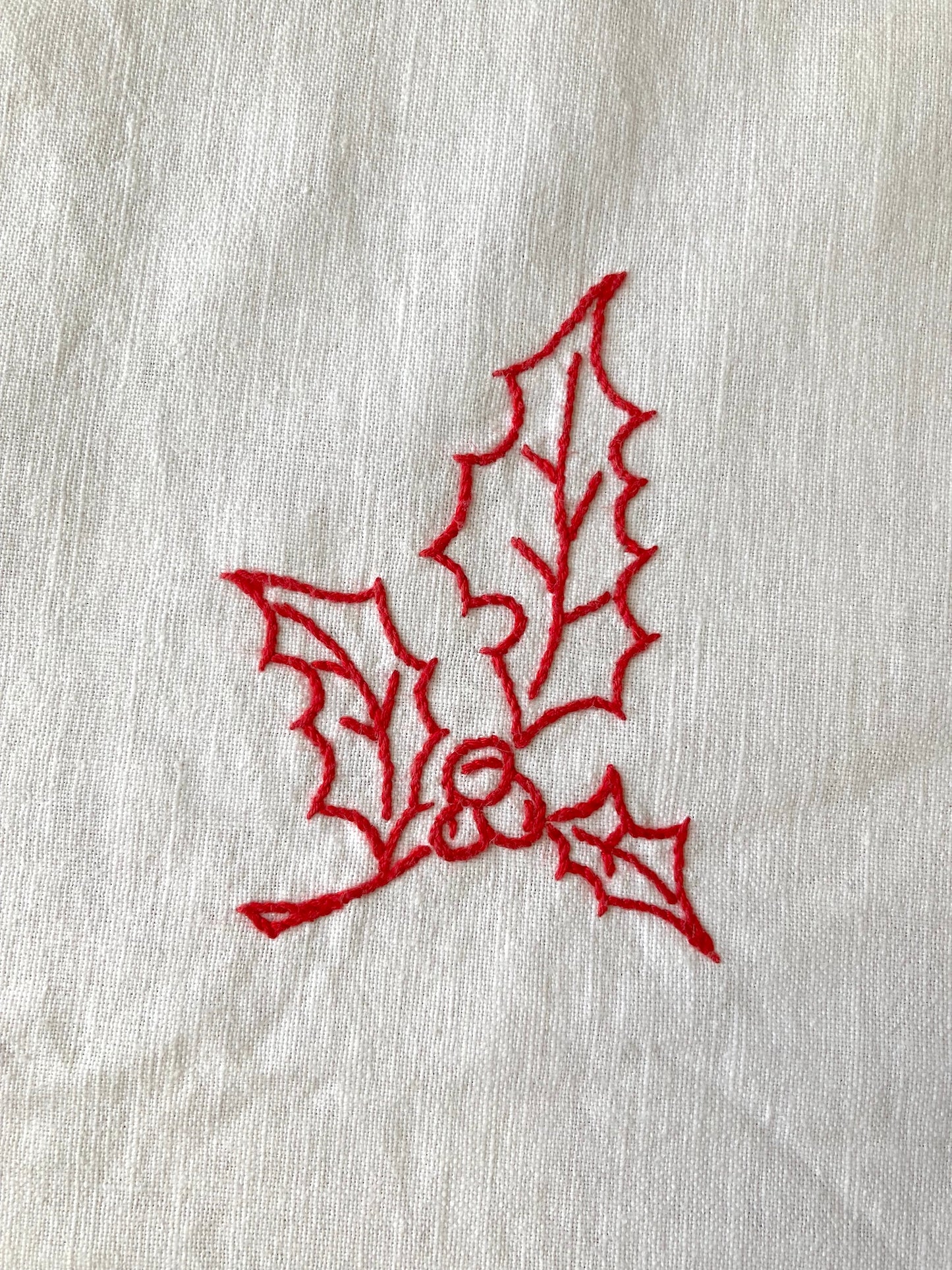 フランス アンティーク ホワイト コットン レッド 刺繍 テーブルクロス