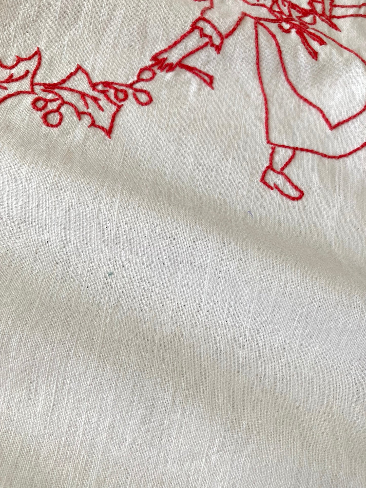 フランス アンティーク ホワイト コットン レッド 刺繍 テーブルクロス