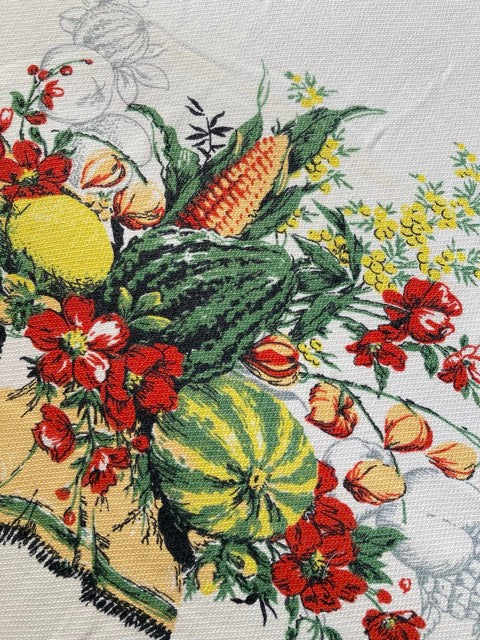 1950s Vintage American Harvest Print Cotton Tablecloth