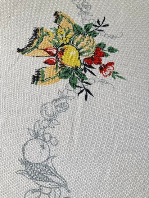 1950s Vintage American Harvest Print Cotton Tablecloth