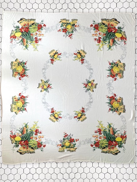 1950s Vintage American Harvest Print Cotton Tablecloth