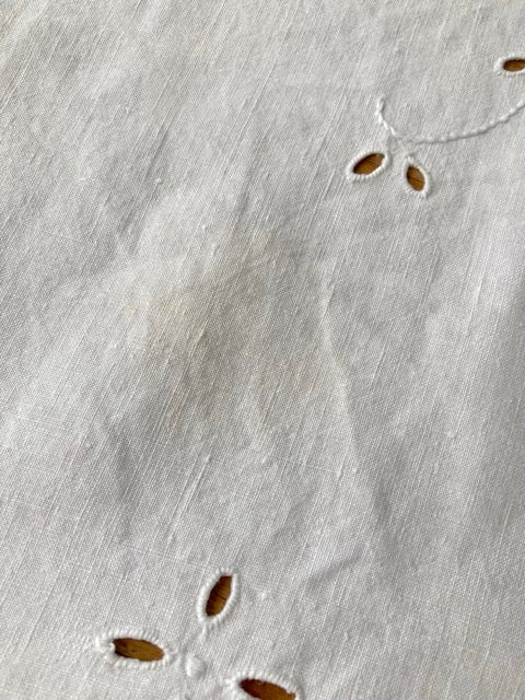 Vintage French Linen Cotton Cloth with Cutwork & Crochet Lace (1920s-40s)