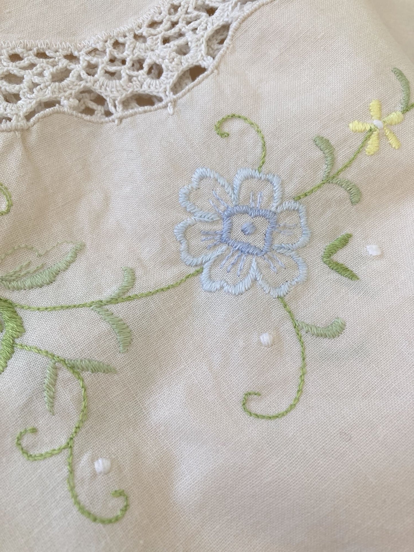 ヴィンテージ コットン x クロシェレース x 刺繍 テーブルクロス