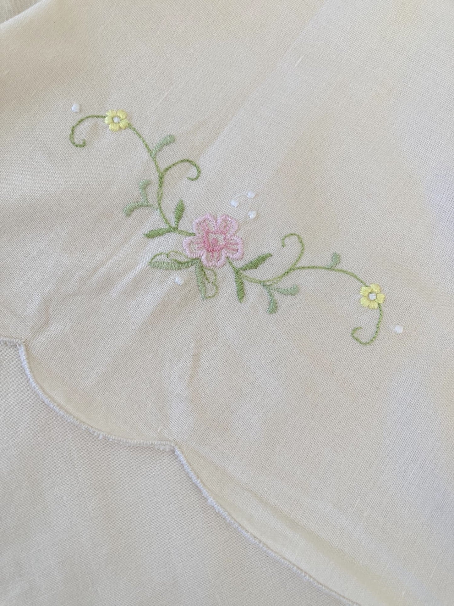 ヴィンテージ コットン x クロシェレース x 刺繍 テーブルクロス