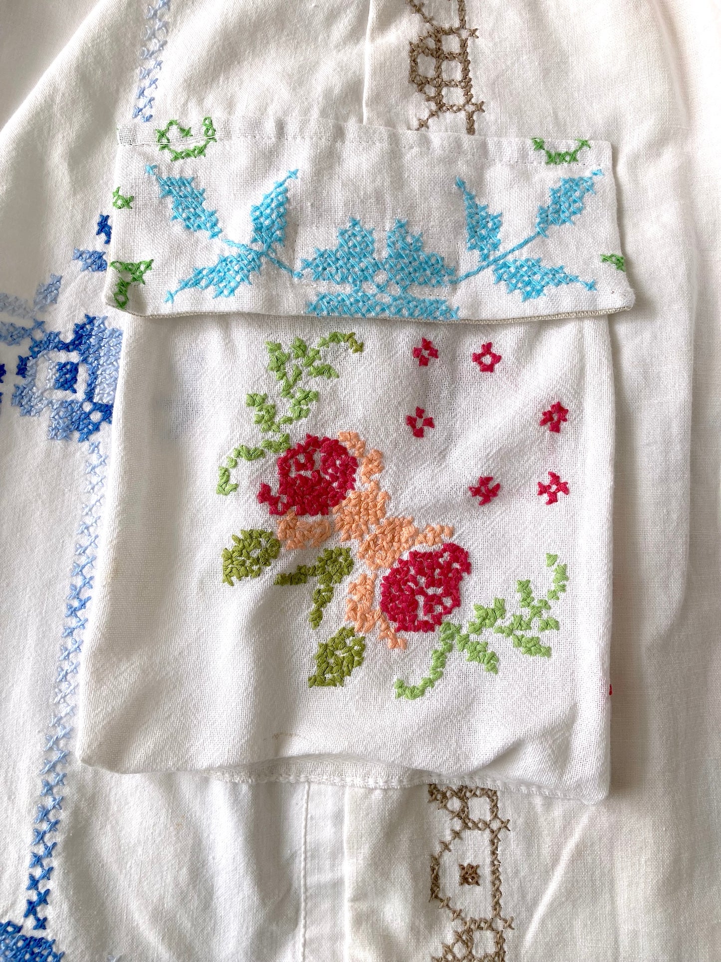 Handmade Relaxed-Fit Pants Made from Vintage Embroidered Fabric with Side Pockets