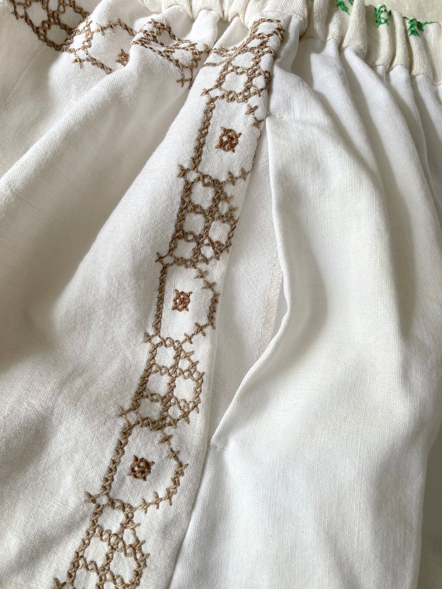 Handmade Relaxed-Fit Pants Made from Vintage Embroidered Fabric with Side Pockets