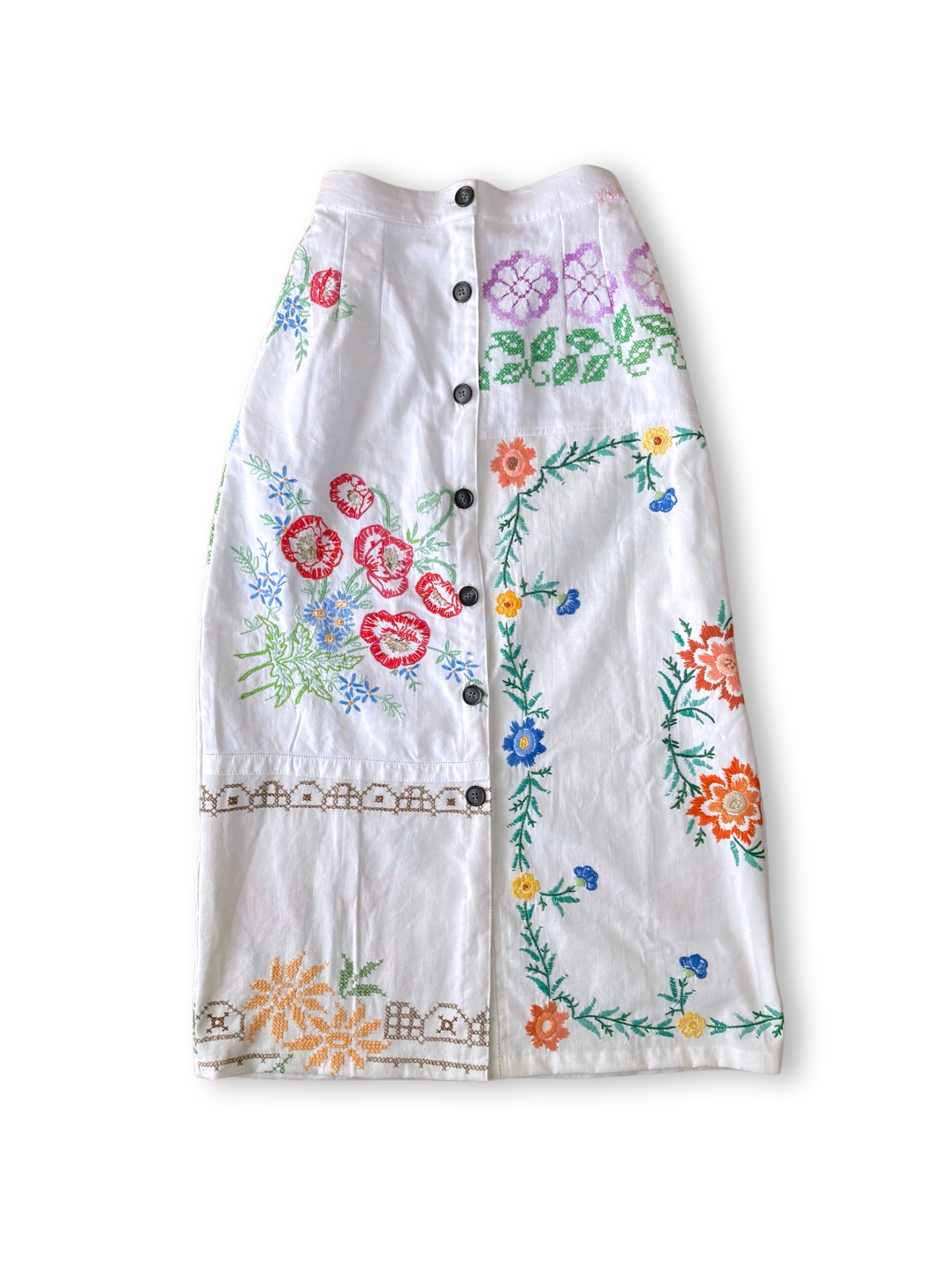 Handmade Skirt from Vintage Embroidered Linen & Cotton Cloth