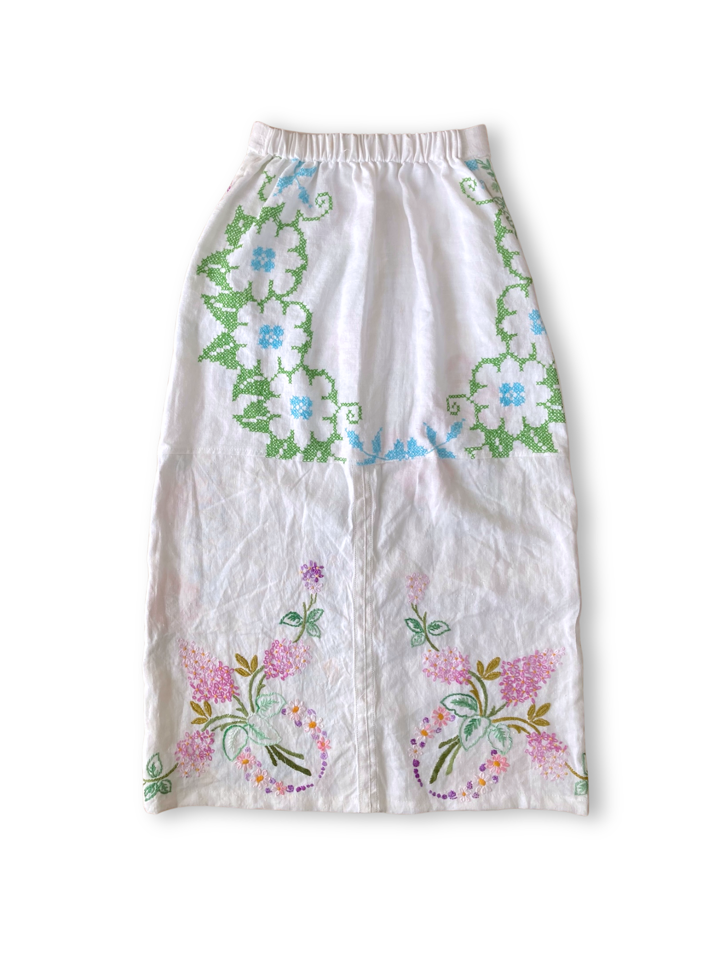 Handmade Skirt from Vintage Embroidered Linen & Cotton Cloth