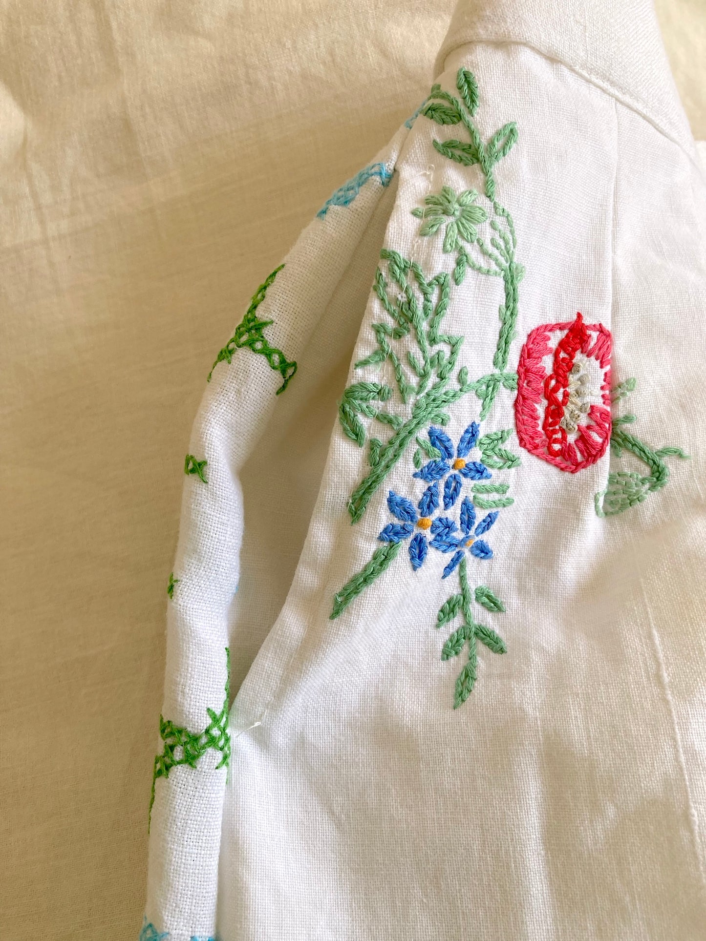Handmade Skirt from Vintage Embroidered Linen & Cotton Cloth