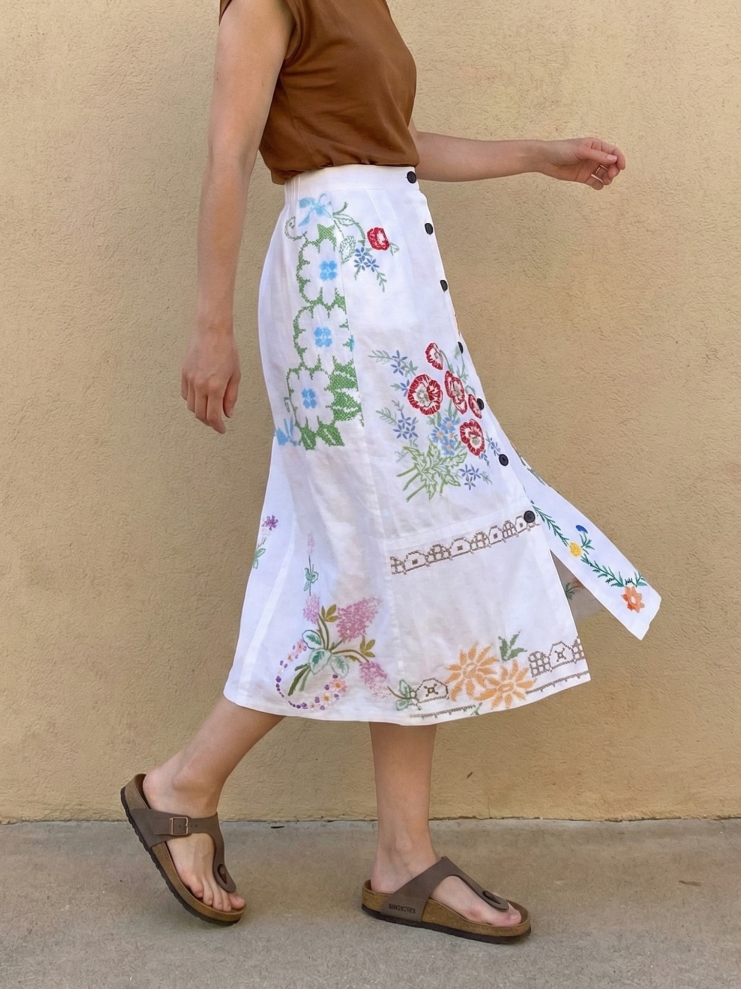 Handmade Skirt from Vintage Embroidered Linen & Cotton Cloth