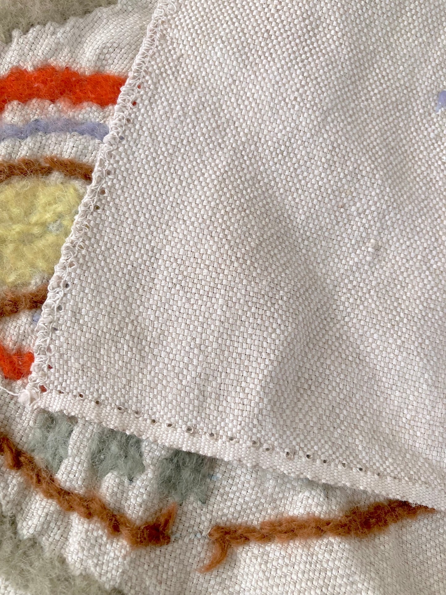 Bohemian Vintage Cotton Linen Textile with Chunky Wool Embroidery – Tablecloth or Throw