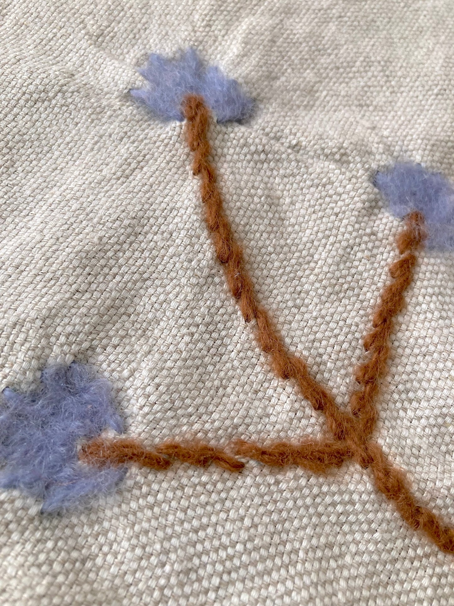 Bohemian Vintage Cotton Linen Textile with Chunky Wool Embroidery – Tablecloth or Throw