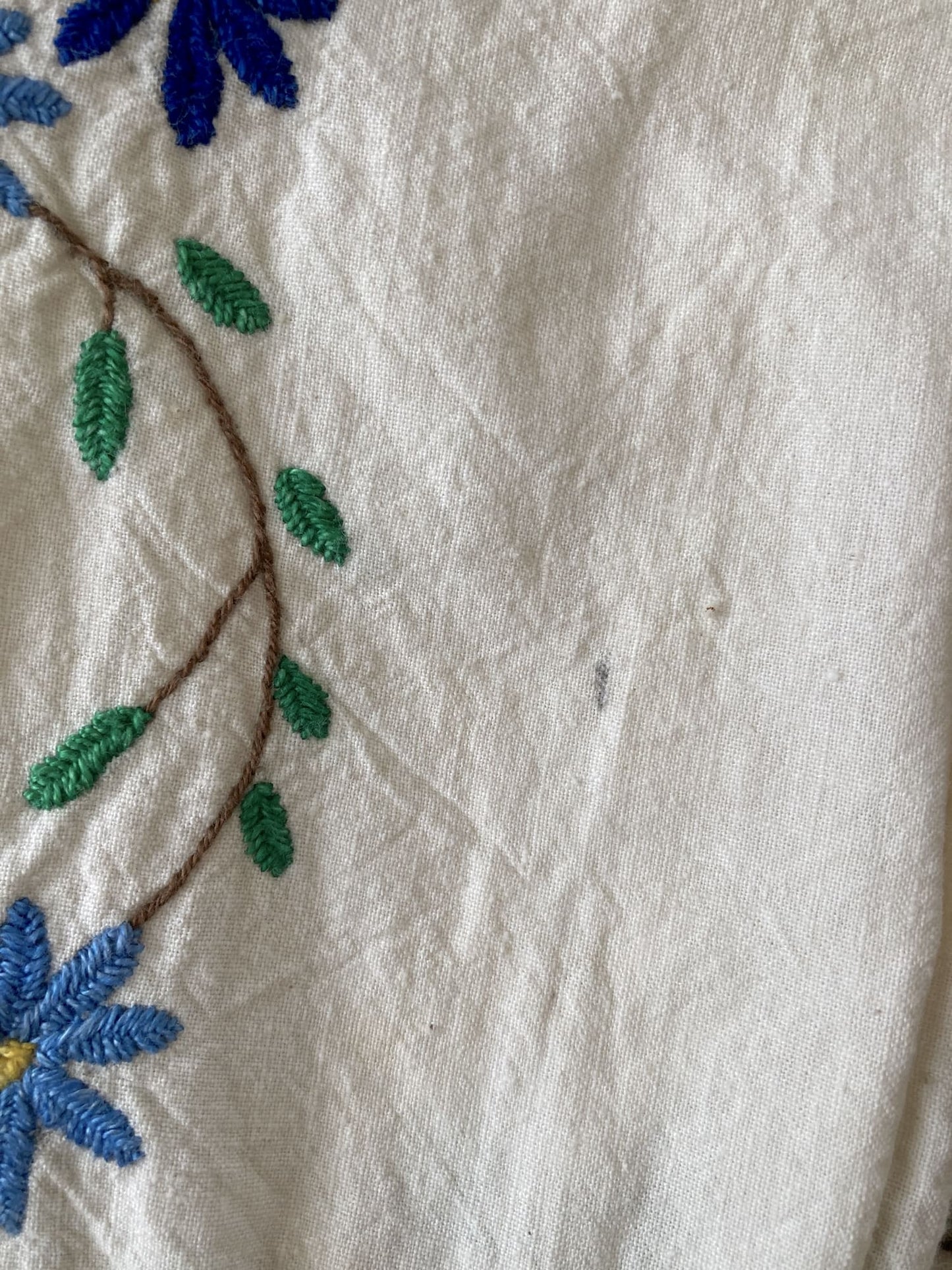 Upcycled Vintage Embroidered Cargo Pants, Crochet Hem, Ivory Cotton Wide Leg Trousers