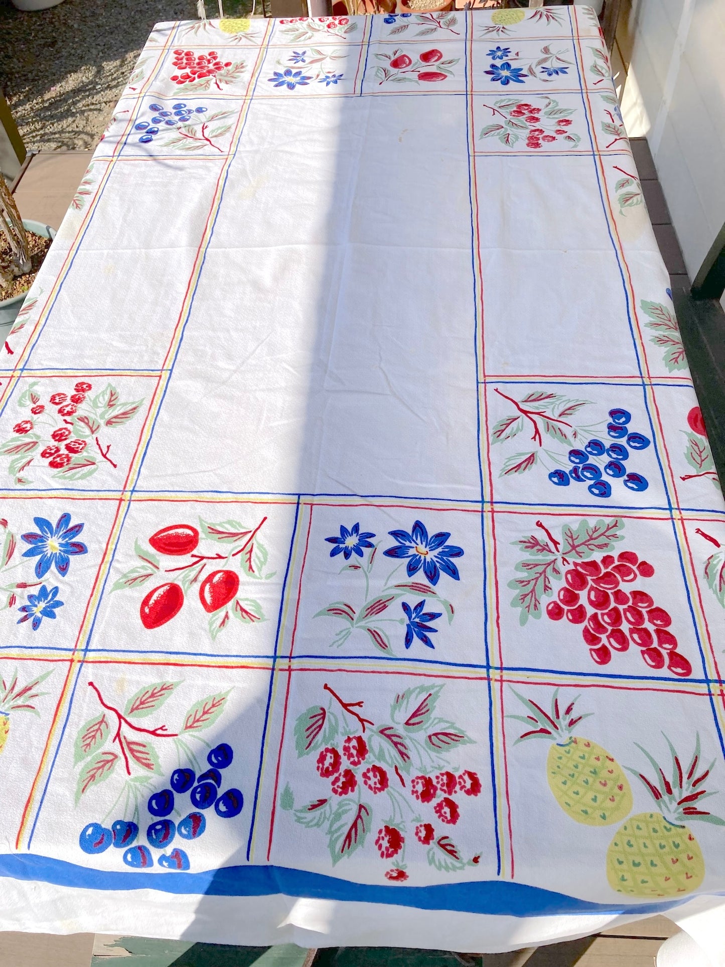 Vintage 50s USA ”Simtex” Fruit Print Cotton Tablecloth