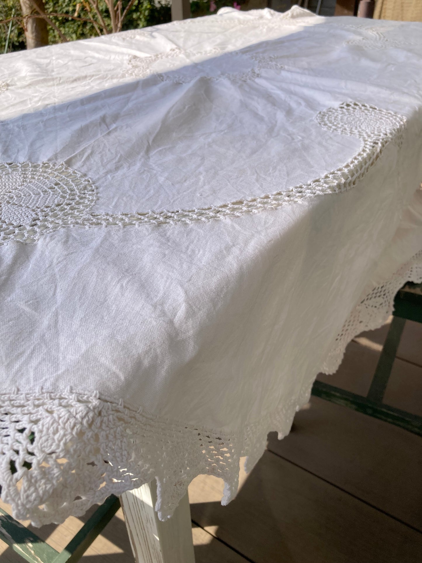 Vintage Round Cotton Crochet Lace Tablecloth (148cm / 58")