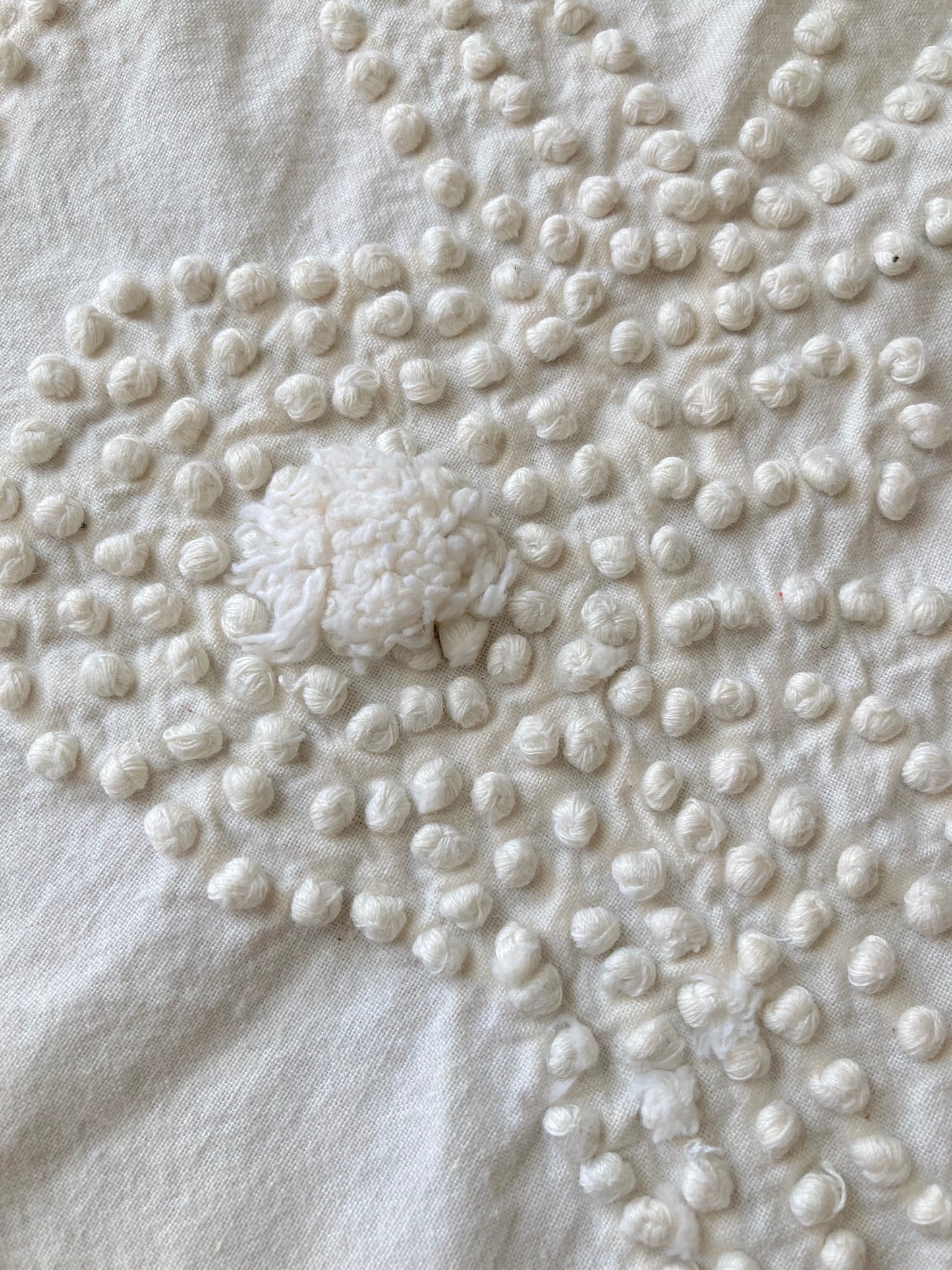 ヴィンテージ  生成り コットン フリンジ ドット 刺繍 テーブルクロス