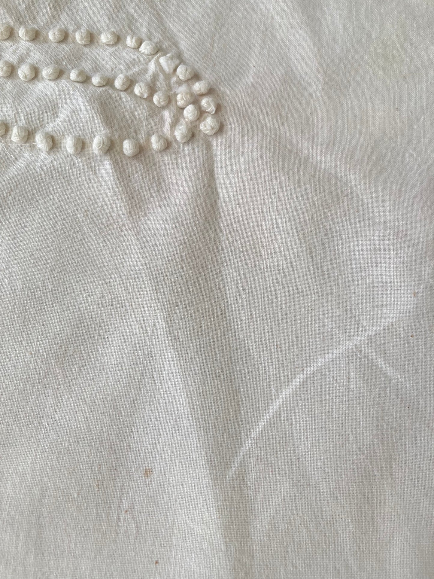 ヴィンテージ  生成り コットン フリンジ ドット 刺繍 テーブルクロス