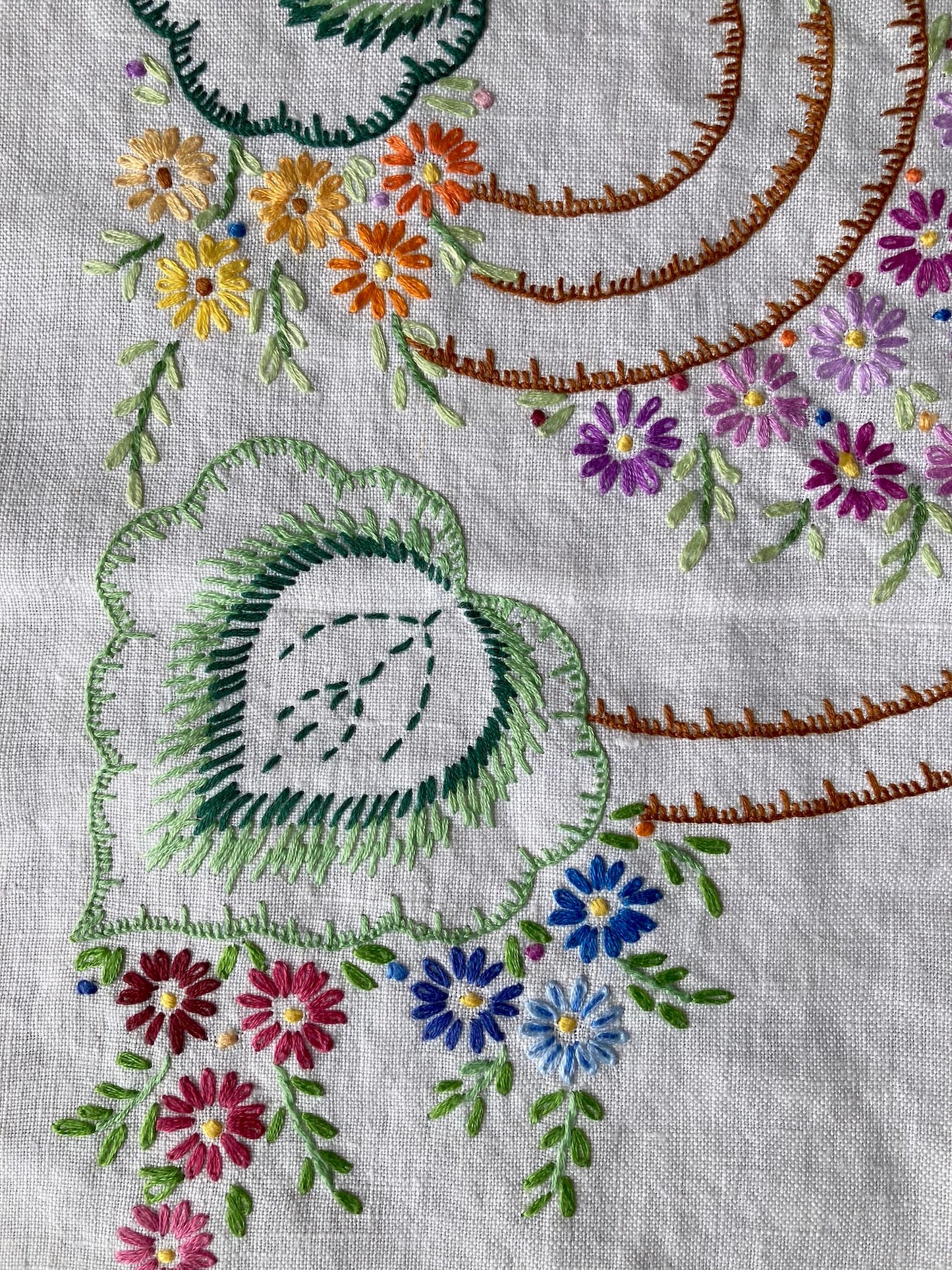 Vintage Hand-Embroidered Linen Tablecloth/Cover (105x107cm / 41x42")