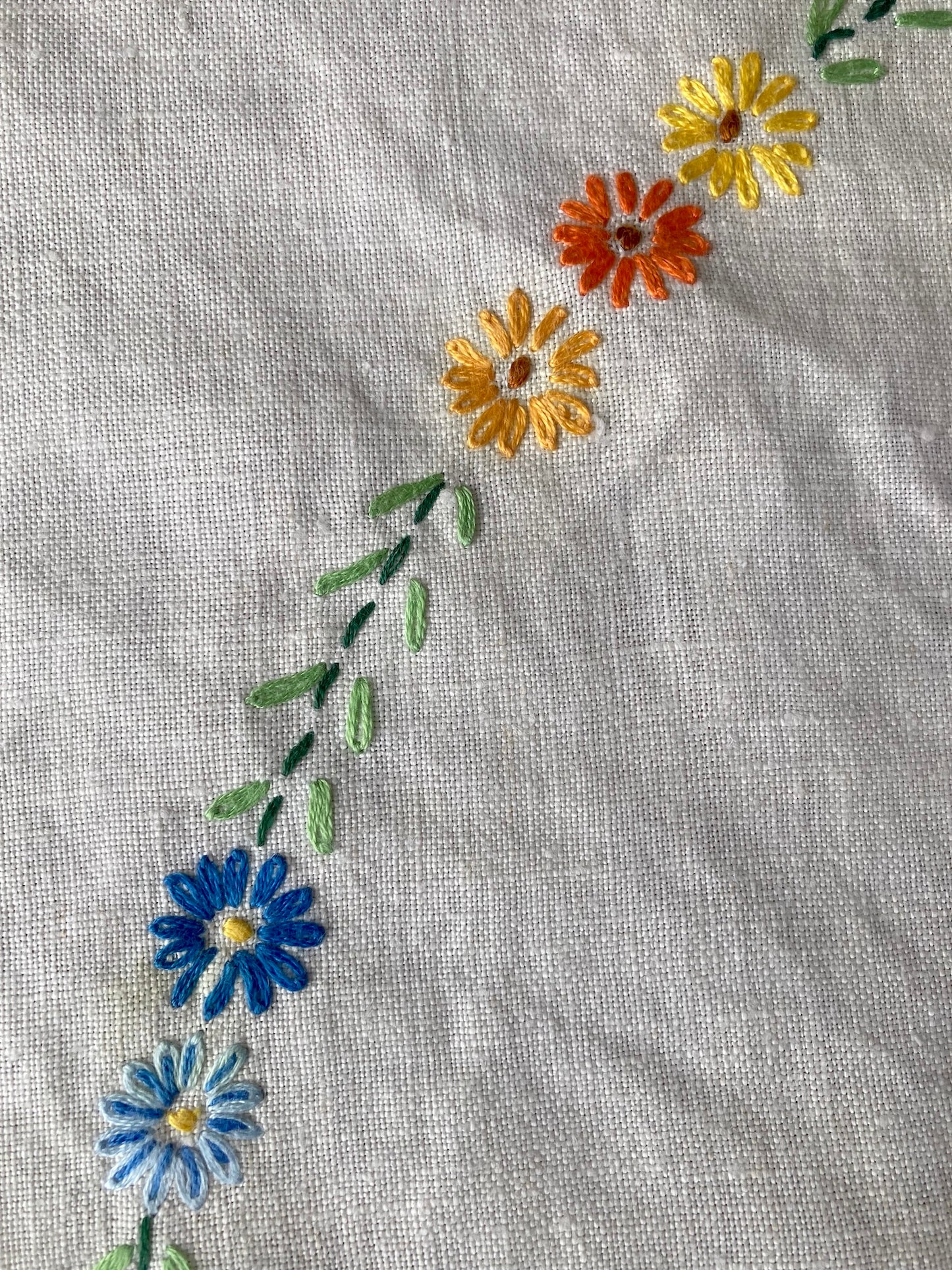 Vintage Hand-Embroidered Linen Tablecloth/Cover (105x107cm / 41x42")