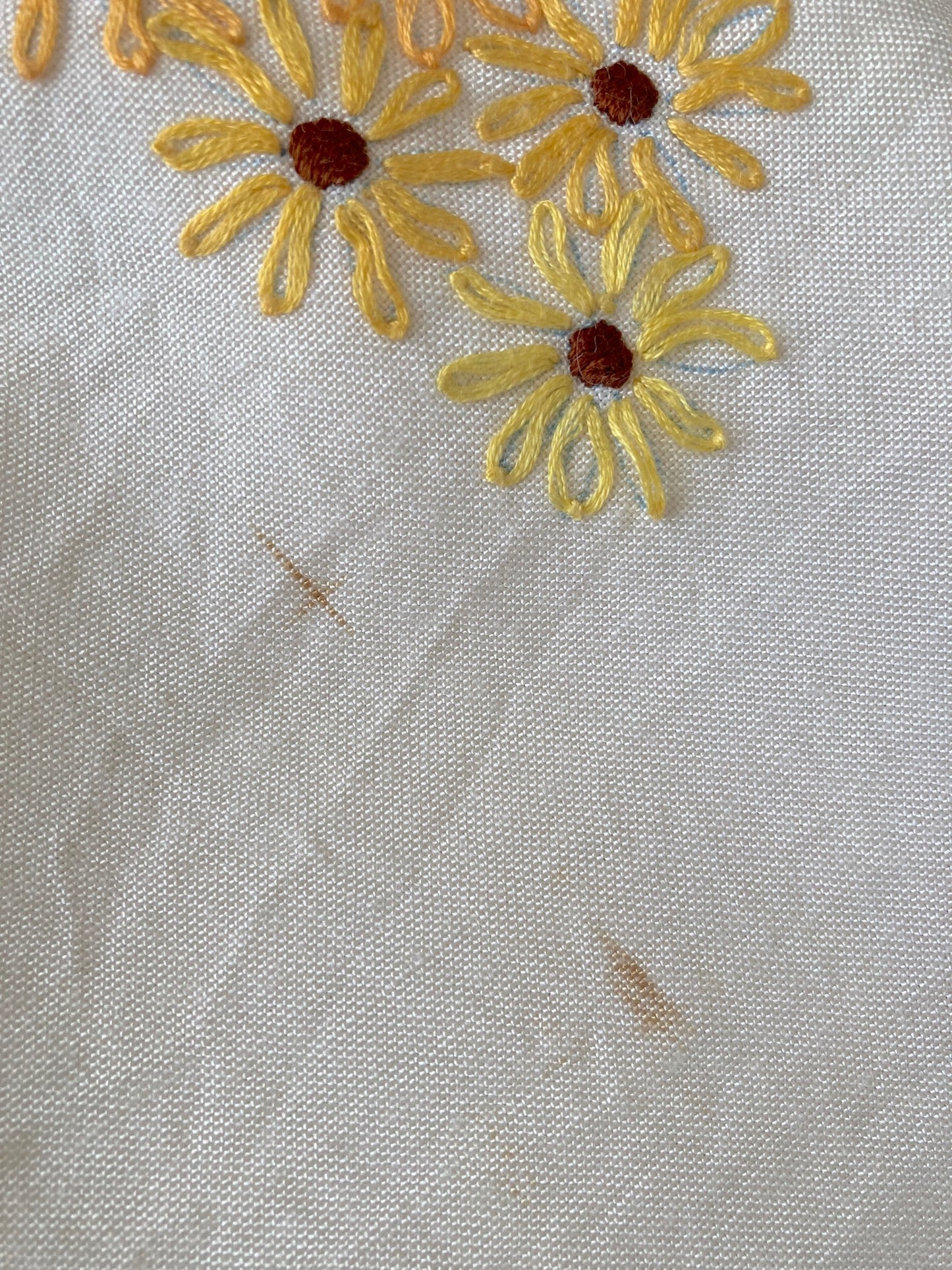ヴィンテージ  生成り ハンドステッチ 刺繍 正方形 テーブルクロス