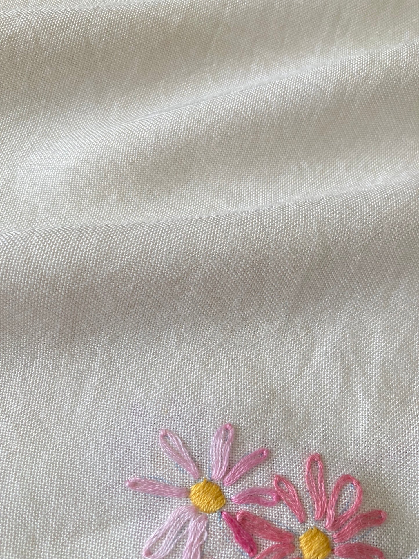 ヴィンテージ  生成り ハンドステッチ 刺繍 正方形 テーブルクロス