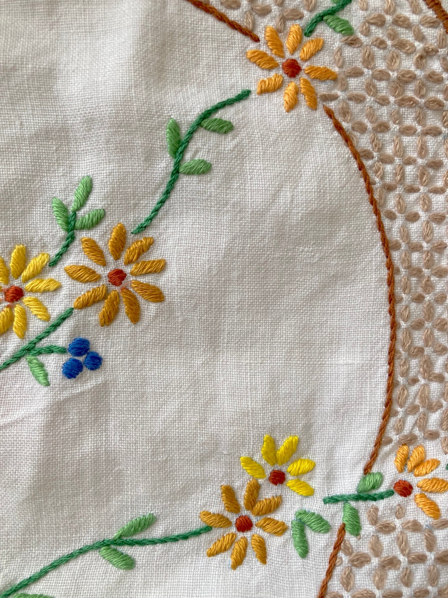 ヴィンテージ ハンドステッチ 刺繍 スカラップ テーブルクロス