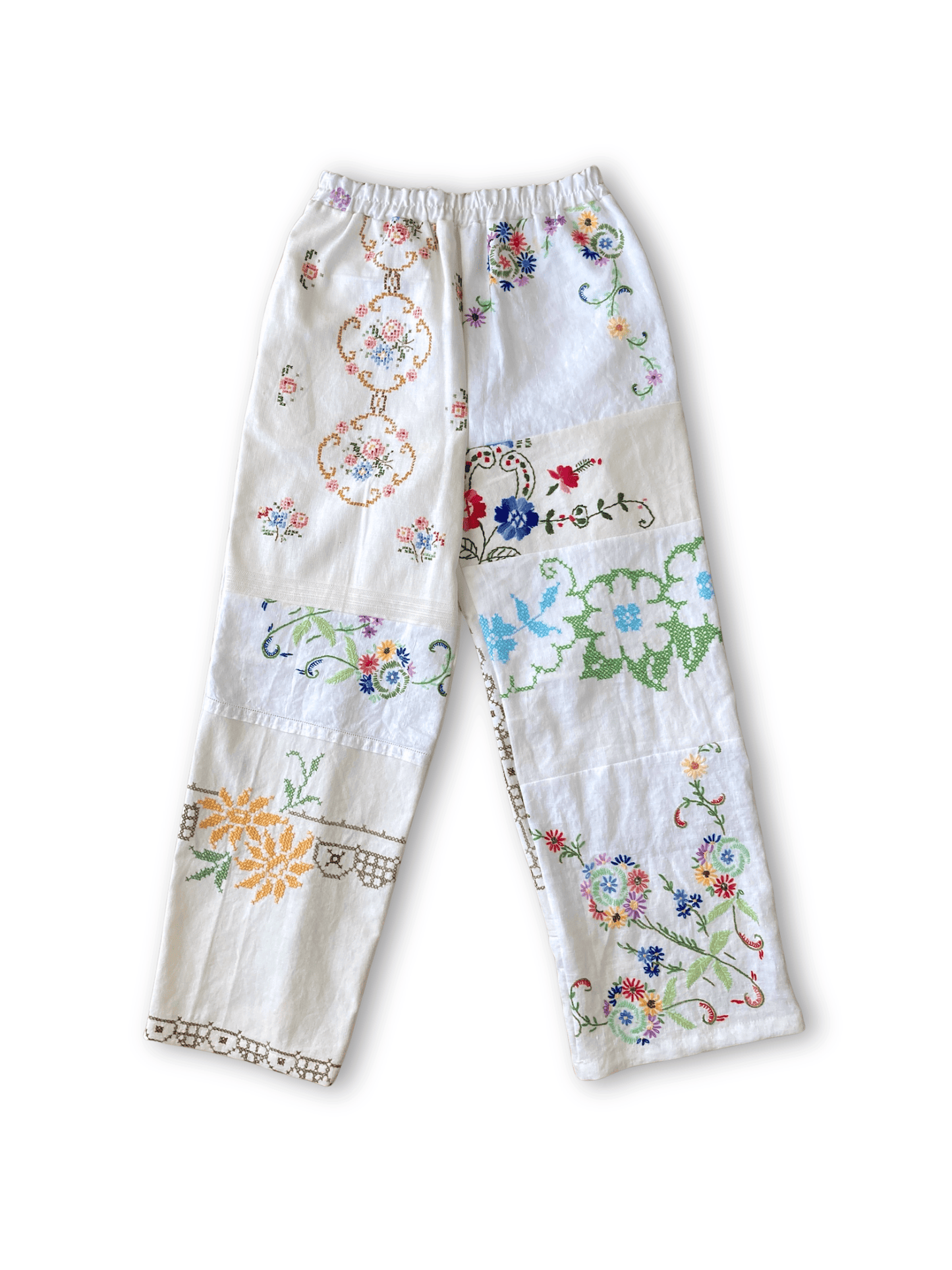 Upcycled Vintage Patchwork Embroidered Pants, One of a Kind Wide Leg Trousers