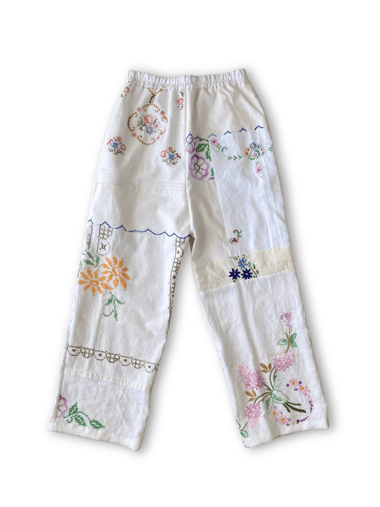 Upcycled Vintage Patchwork Embroidered Pants, One of a Kind Wide Leg Trousers